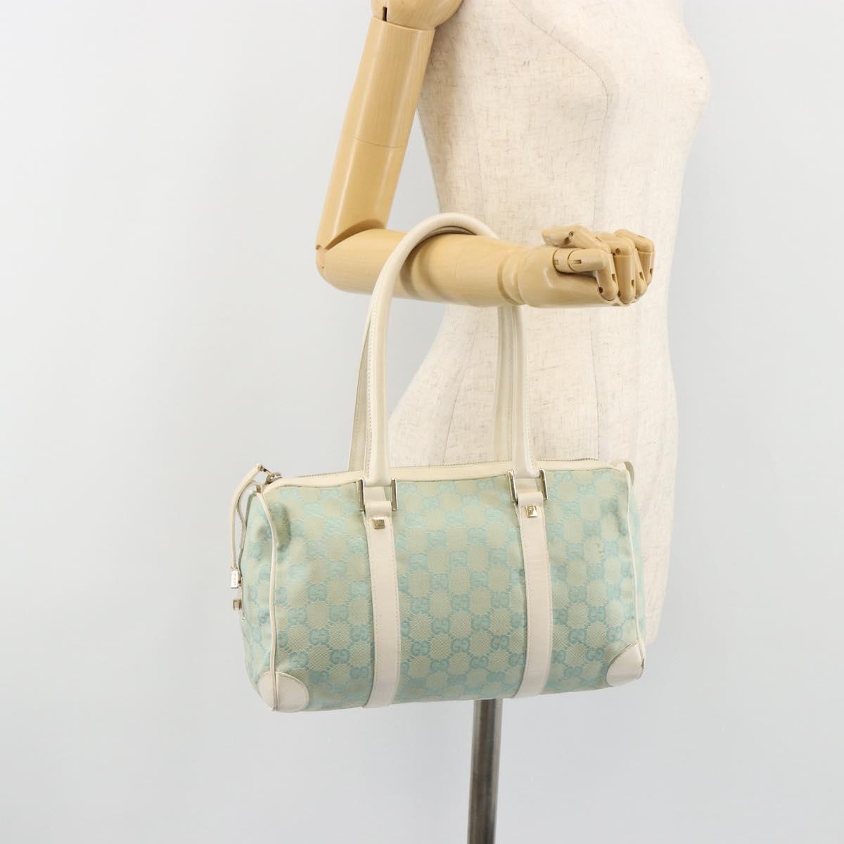 GUCCI GG Canvas Hand Bag Light Blue Gold 000 0851 Auth 184576