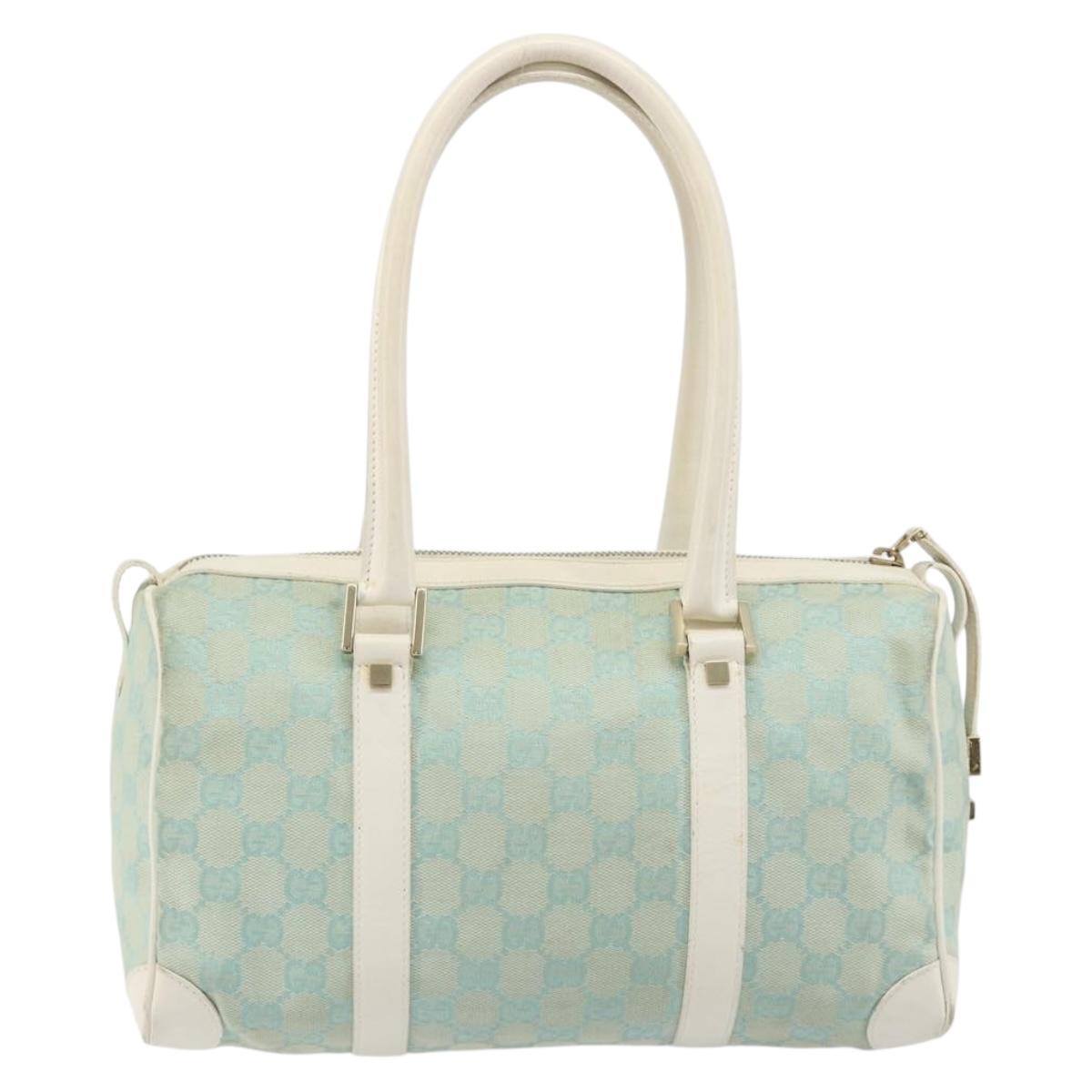 GUCCI GG Canvas Hand Bag Light Blue Gold 000 0851 Auth 184576