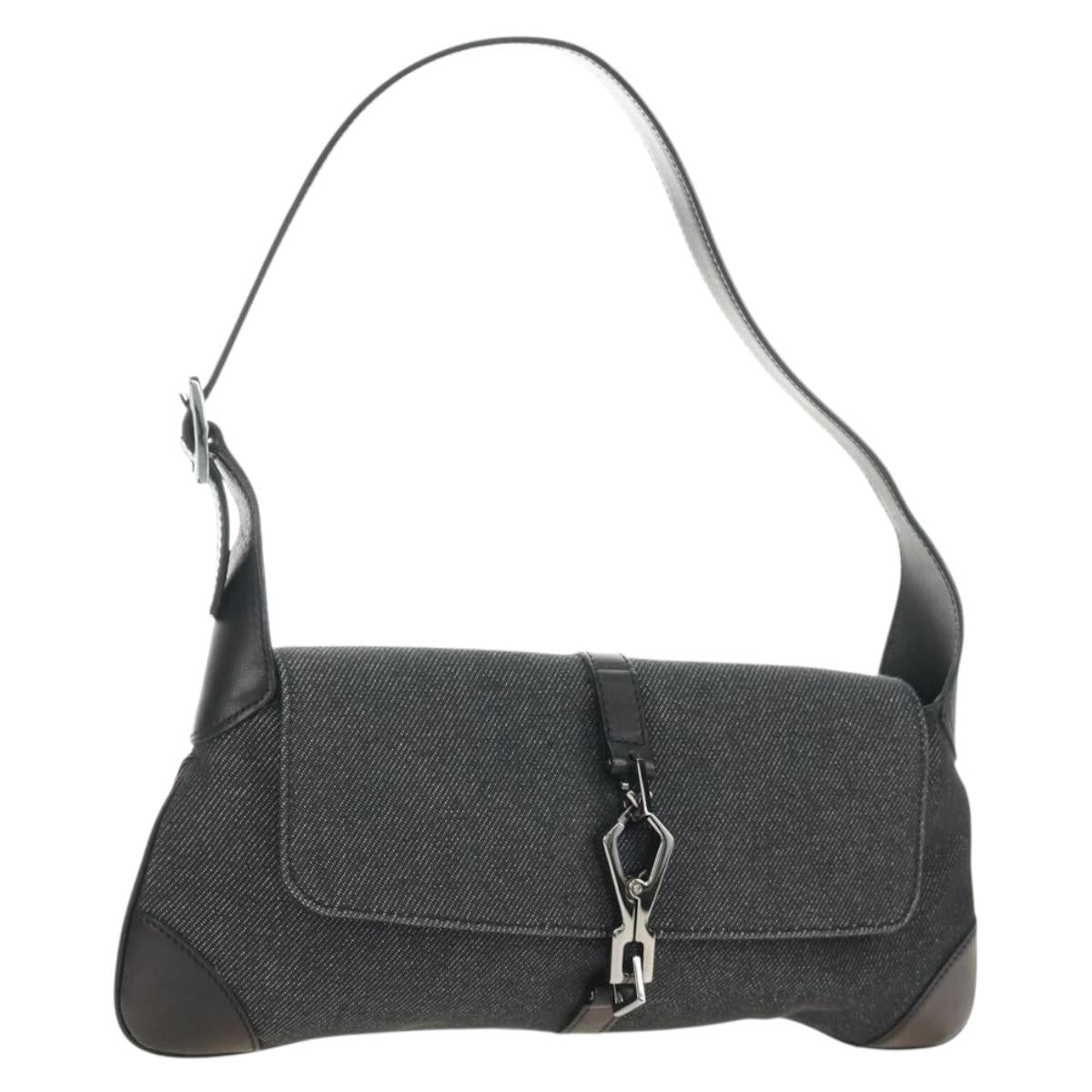 GUCCI Jackie Shoulder Bag Denim Black Silver 90667 Auth 184577SAM
