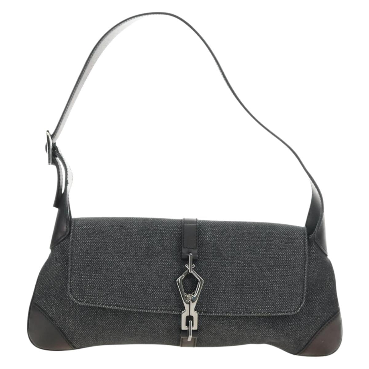 GUCCI Jackie Shoulder Bag Denim Black Silver 90667 Auth 184577SAM