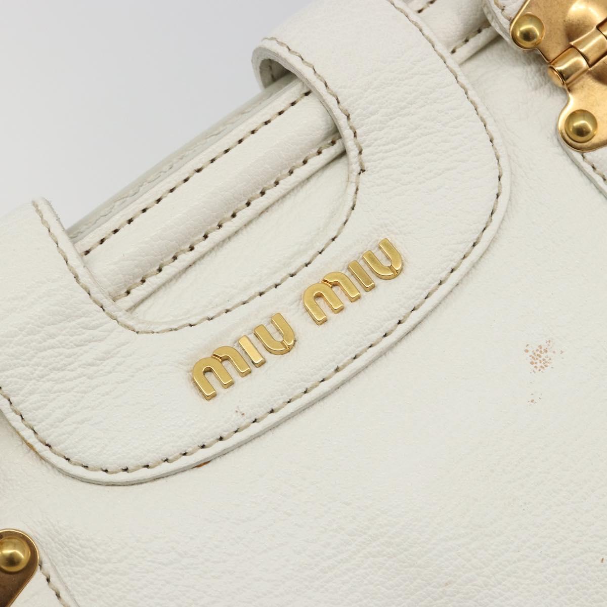 Miu Miu Hand Bag Leather White Gold Auth 184578