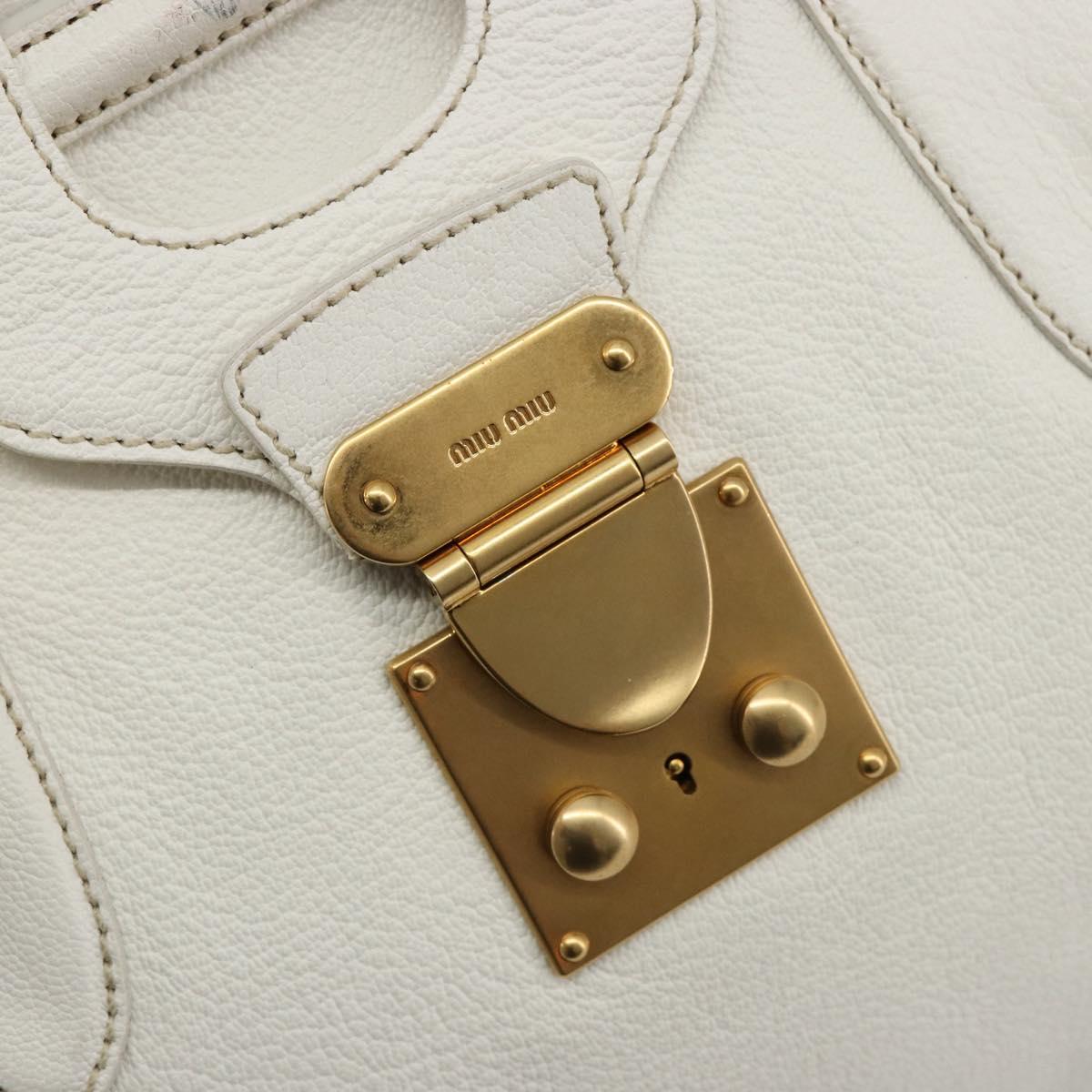 Miu Miu Hand Bag Leather White Gold Auth 184578