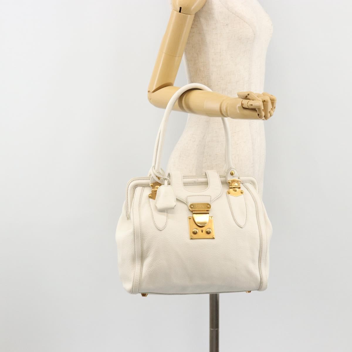 Miu Miu Hand Bag Leather White Gold Auth 184578