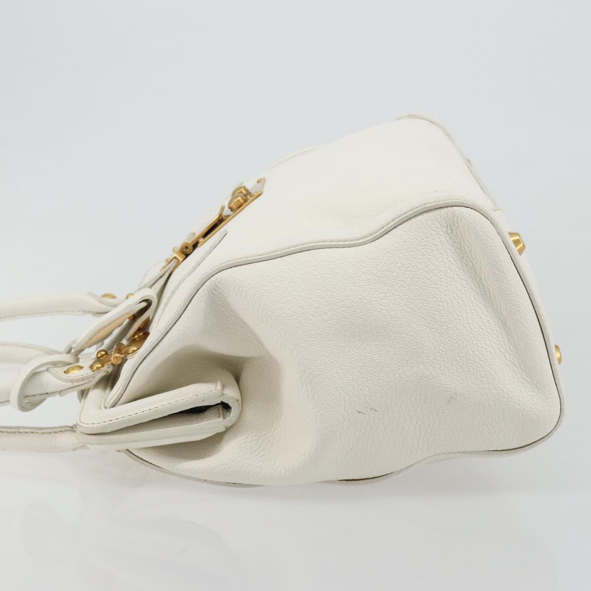 Miu Miu Hand Bag Leather White Gold Auth 184578