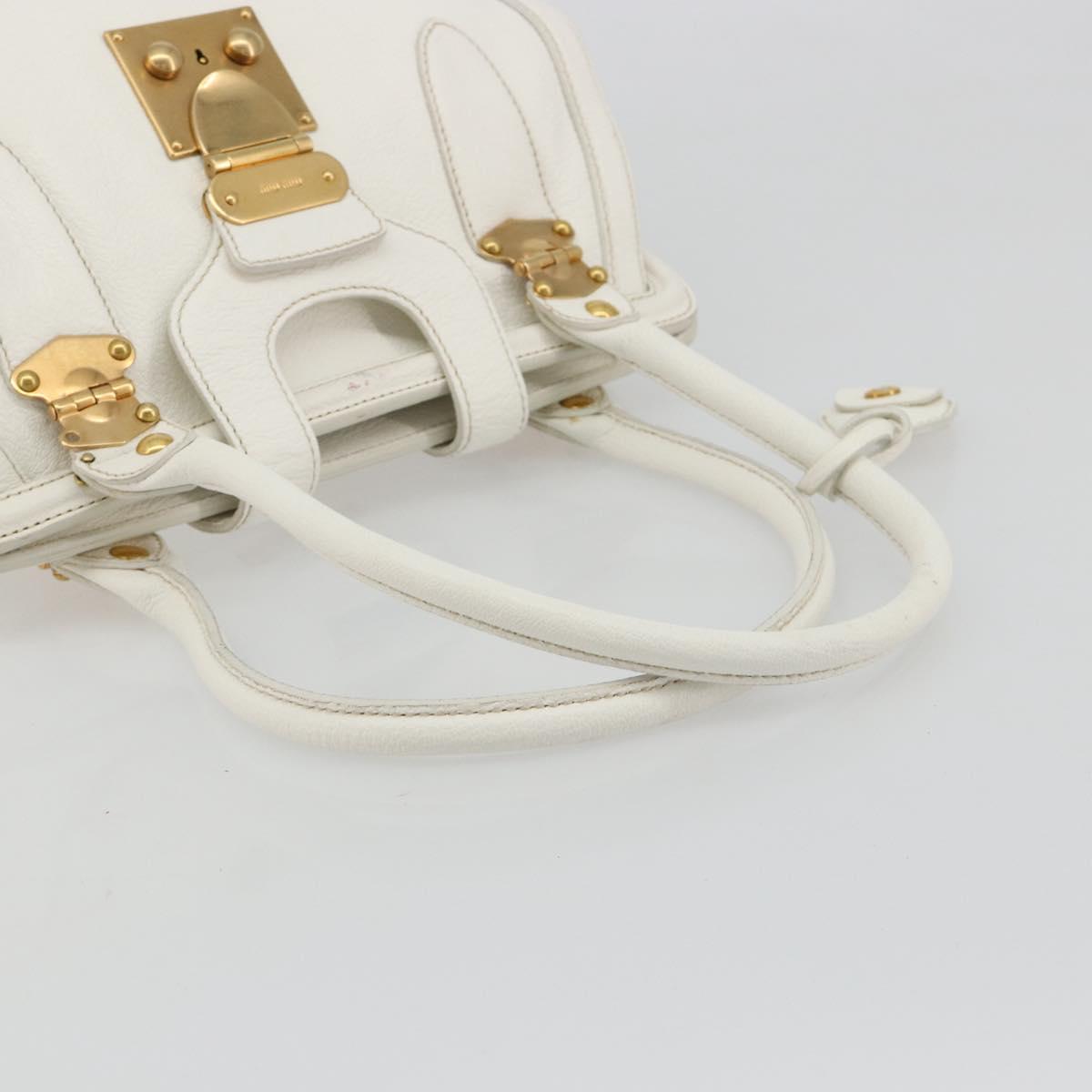Miu Miu Hand Bag Leather White Gold Auth 184578