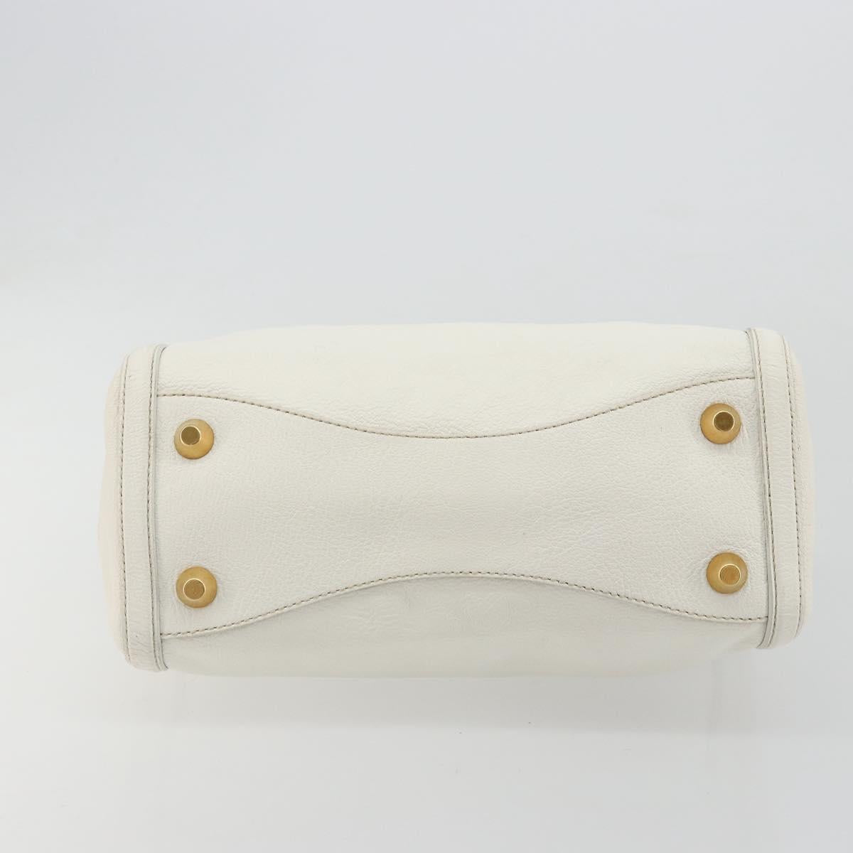 Miu Miu Hand Bag Leather White Gold Auth 184578