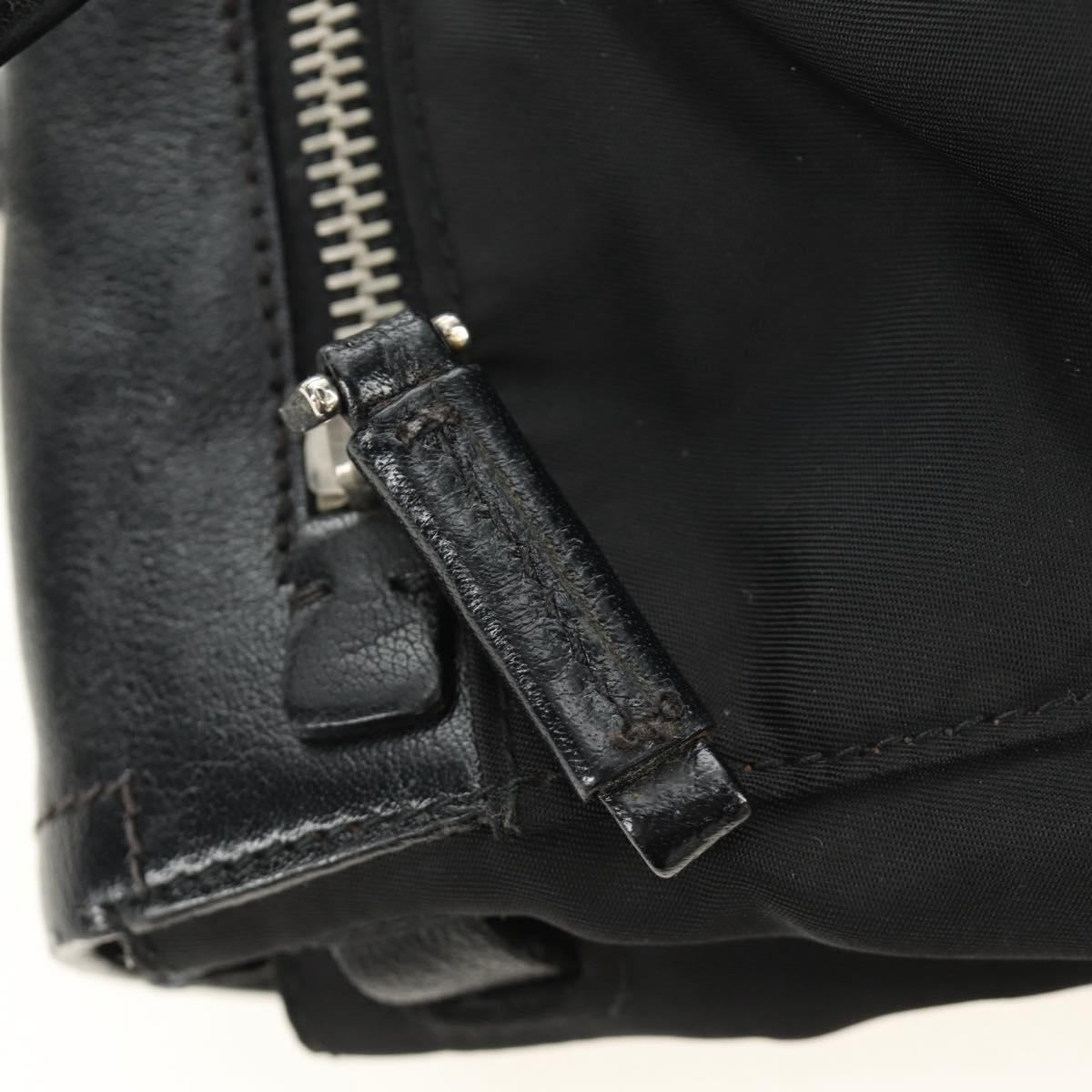 PRADA Shoulder Bag Nylon Leather Black Silver Auth 184579V