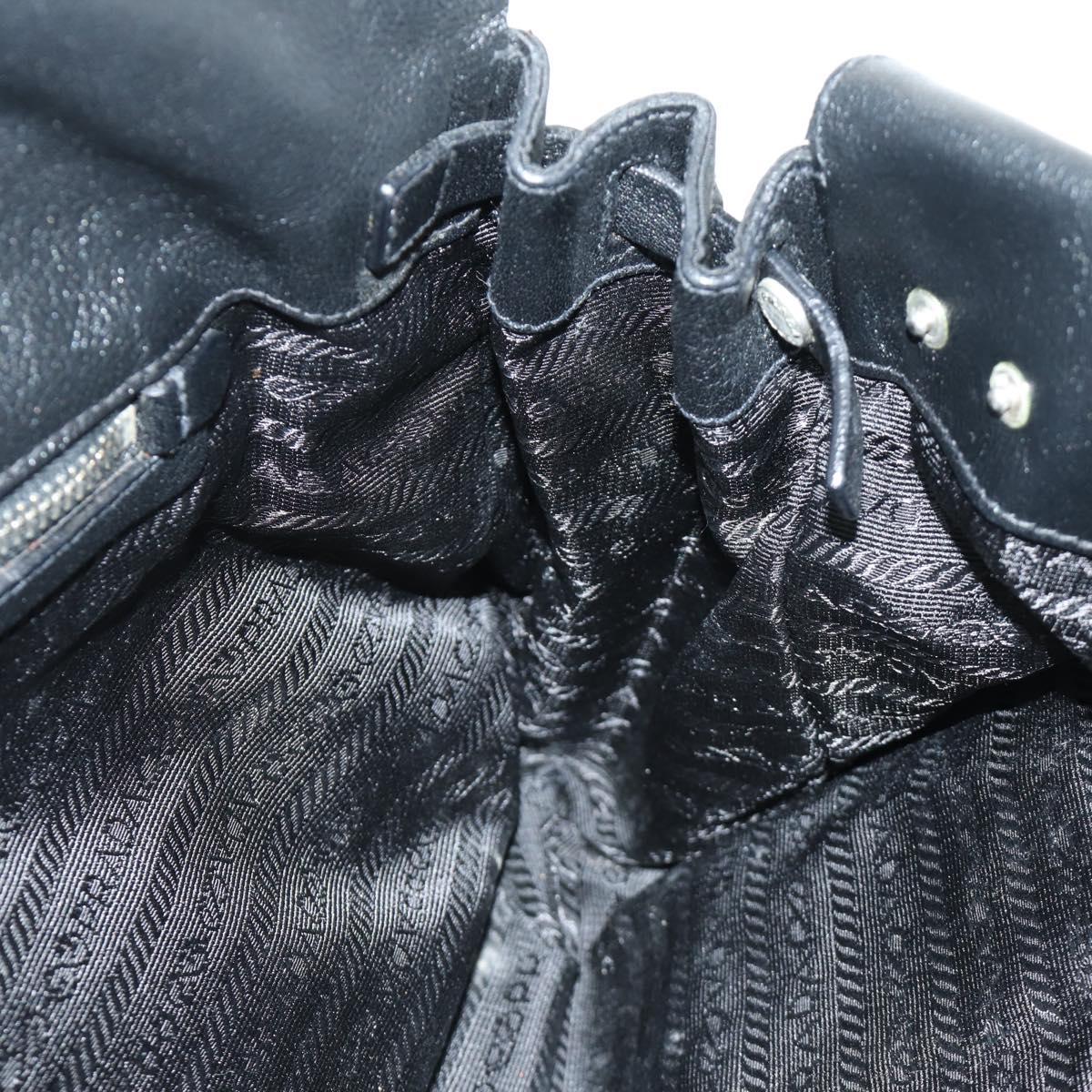 PRADA Shoulder Bag Nylon Leather Black Silver Auth 184579V