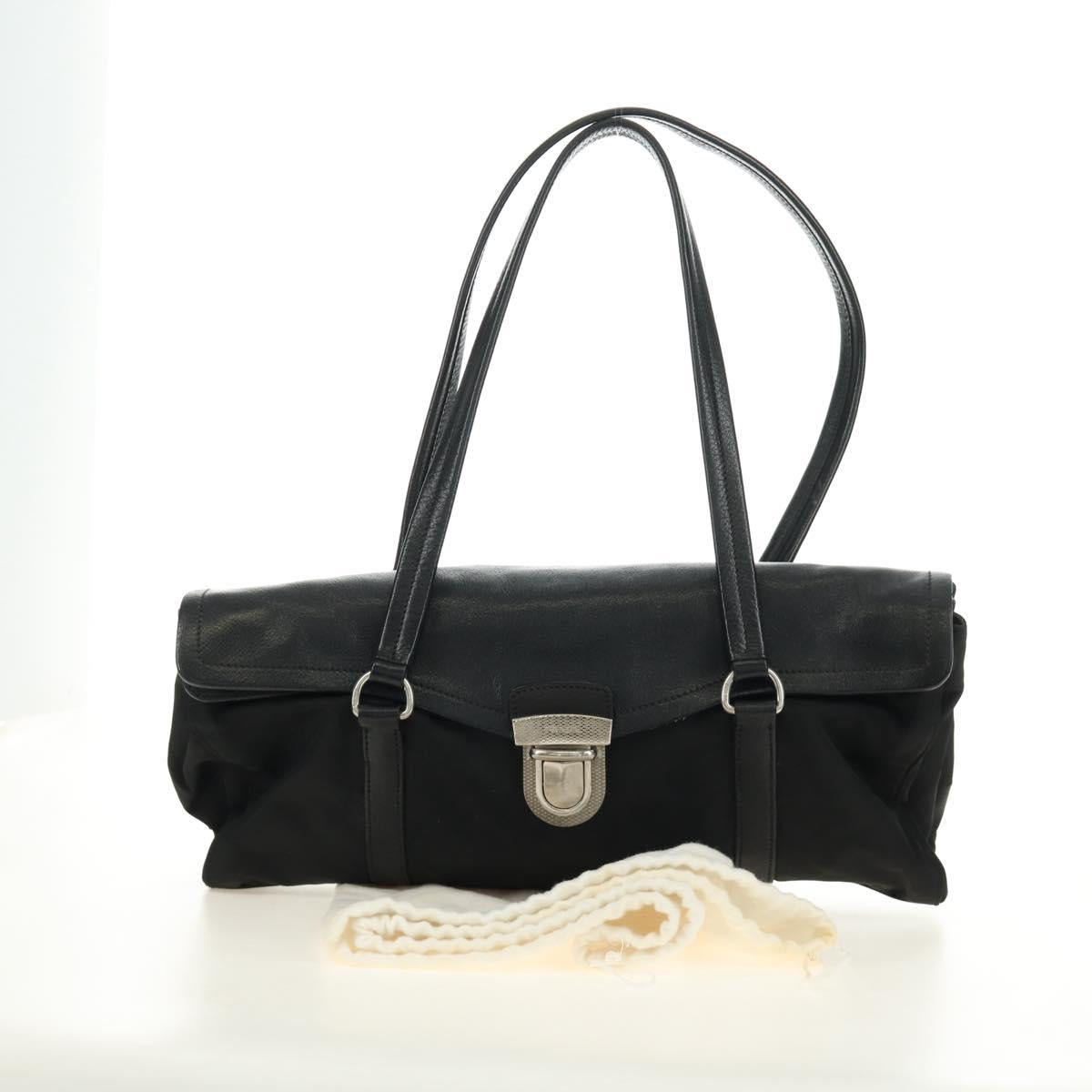 PRADA Shoulder Bag Nylon Leather Black Silver Auth 184579V