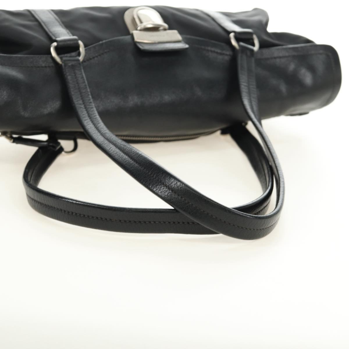 PRADA Shoulder Bag Nylon Leather Black Silver Auth 184579V