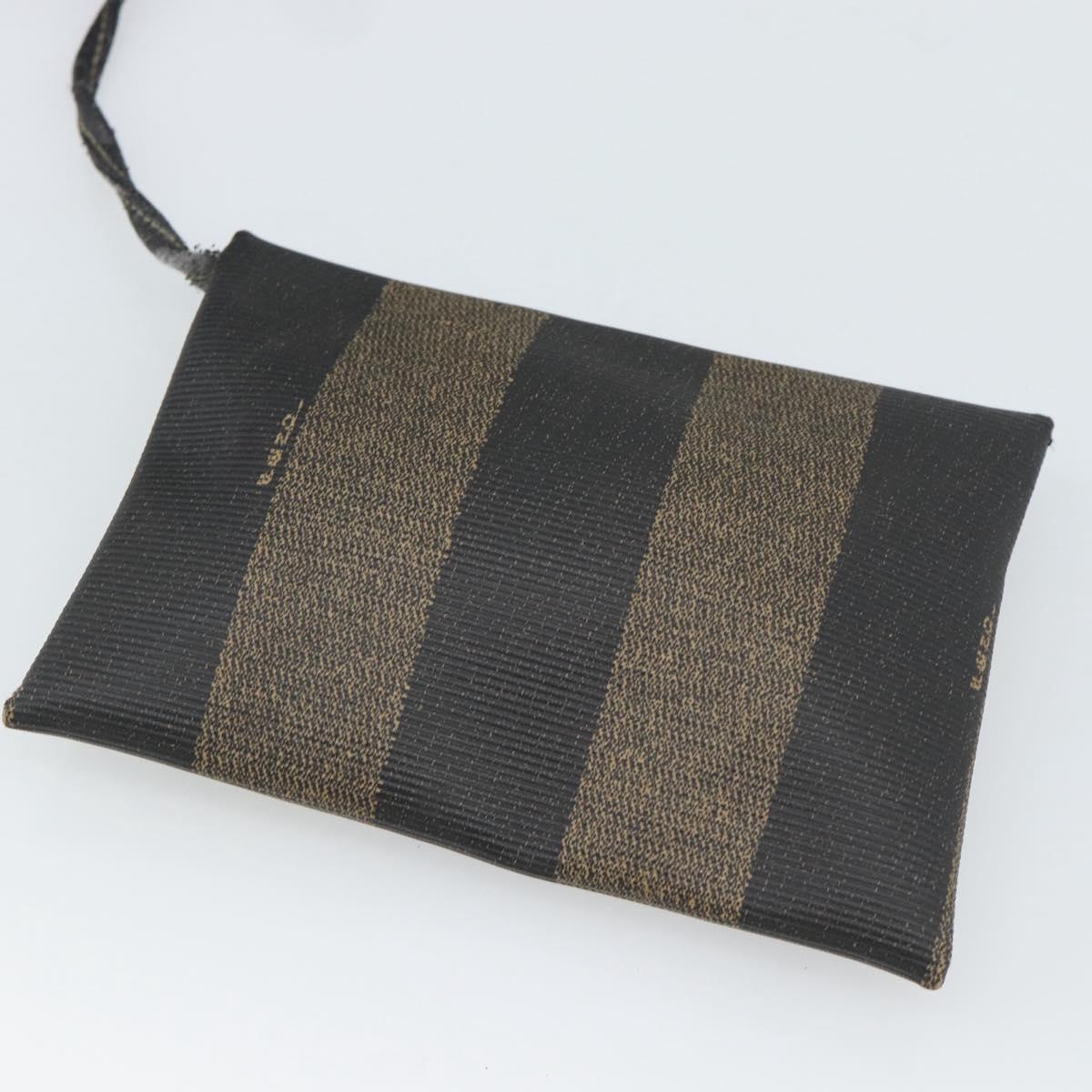 FENDI Pecan Canvas Purse Shoulder Bag PVC Brown Gold Auth 184581