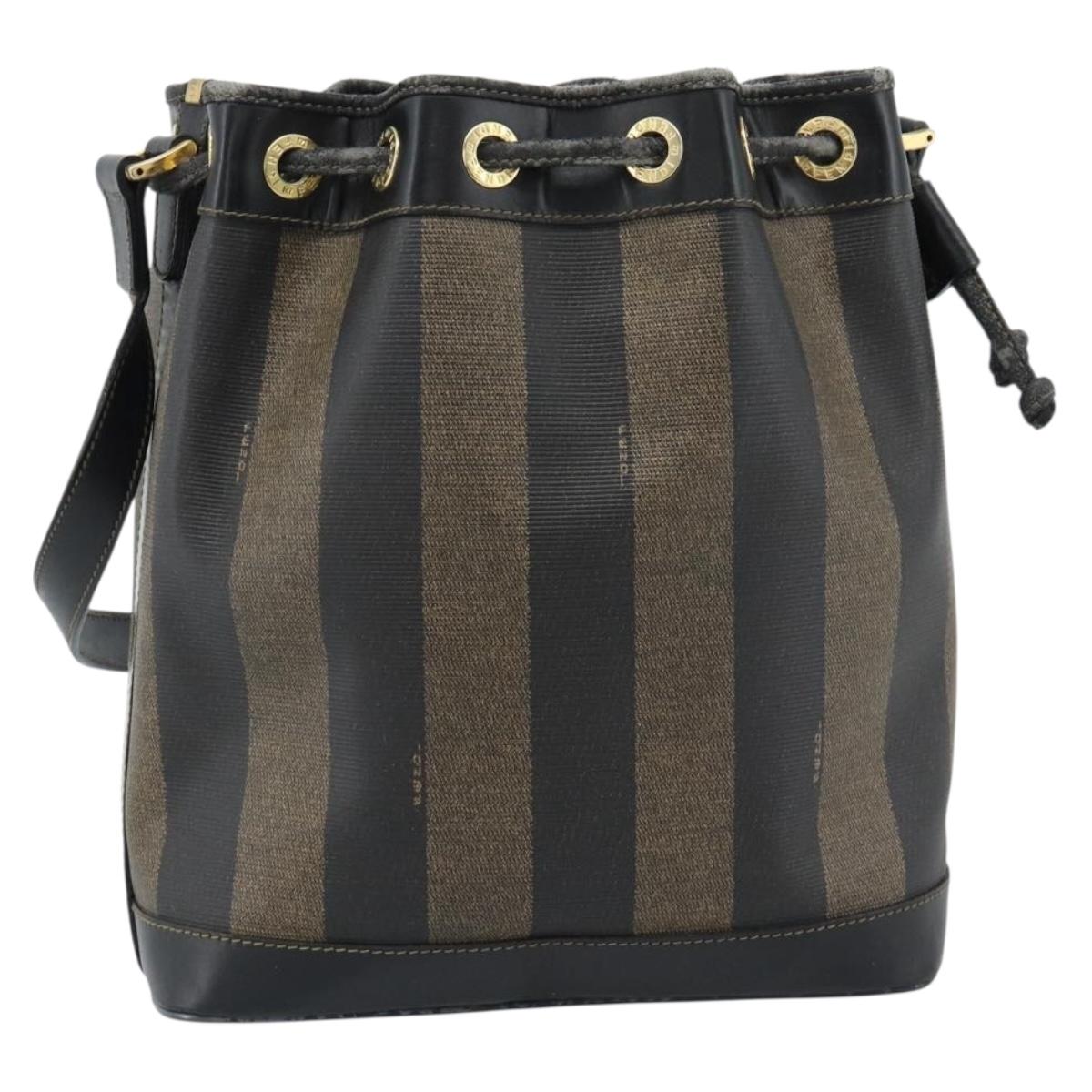 FENDI Pecan Canvas Purse Shoulder Bag PVC Brown Gold Auth 184581