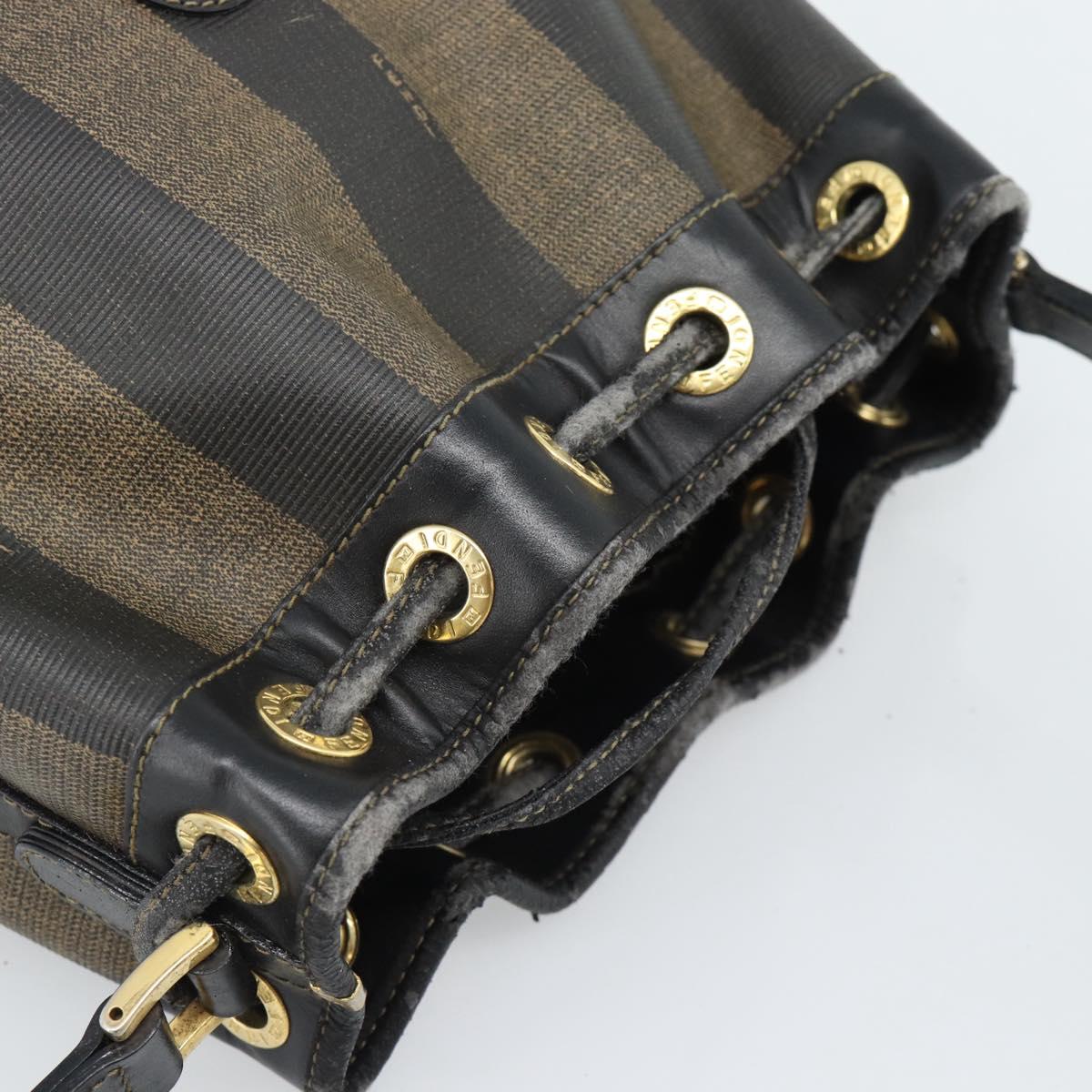 FENDI Pecan Canvas Purse Shoulder Bag PVC Brown Gold Auth 184581