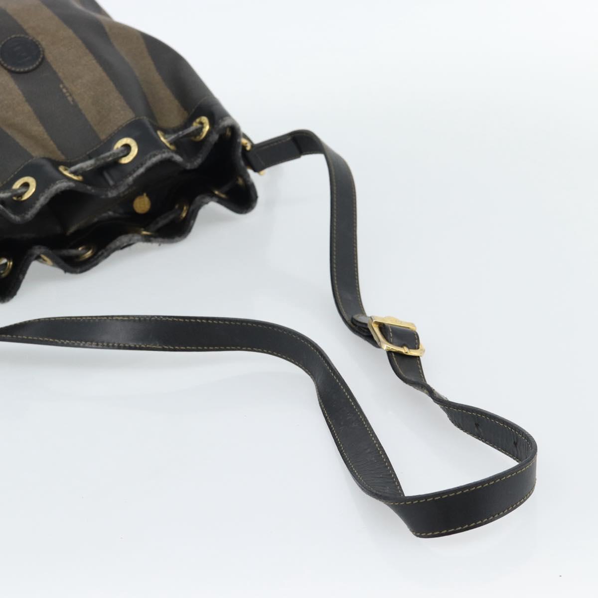 FENDI Pecan Canvas Purse Shoulder Bag PVC Brown Gold Auth 184581