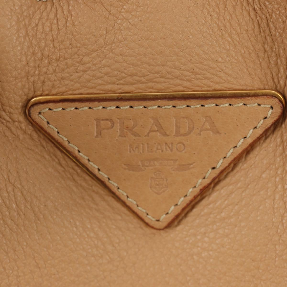 PRADA Tote Bag Leather Beige Gold Auth 184582V