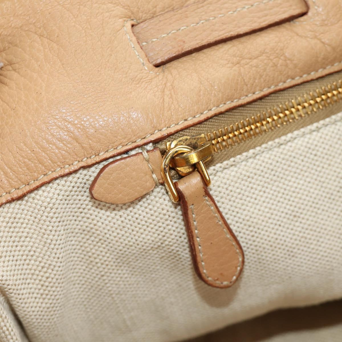 PRADA Tote Bag Leather Beige Gold Auth 184582V