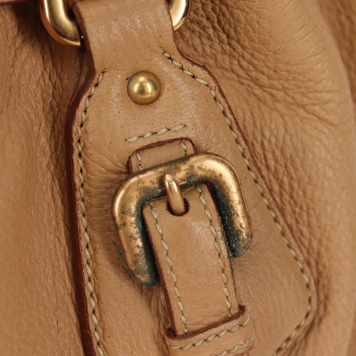 PRADA Tote Bag Leather Beige Gold Auth 184582V
