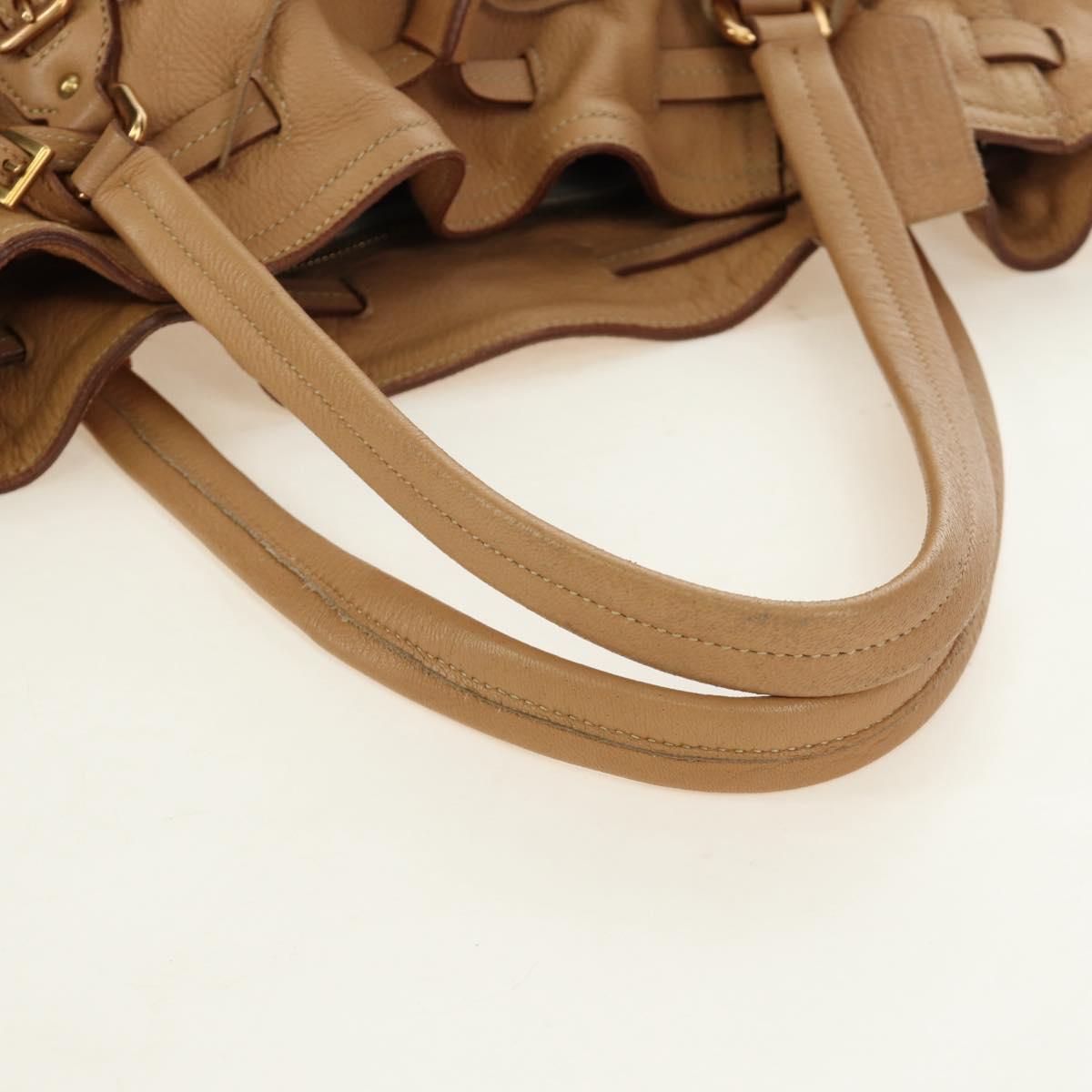 PRADA Tote Bag Leather Beige Gold Auth 184582V