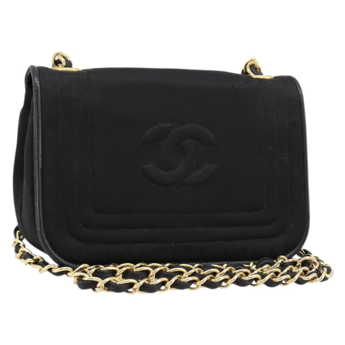 CHANEL Chain Shoulder Bag Nylon Black Gold CC Auth 184584A
