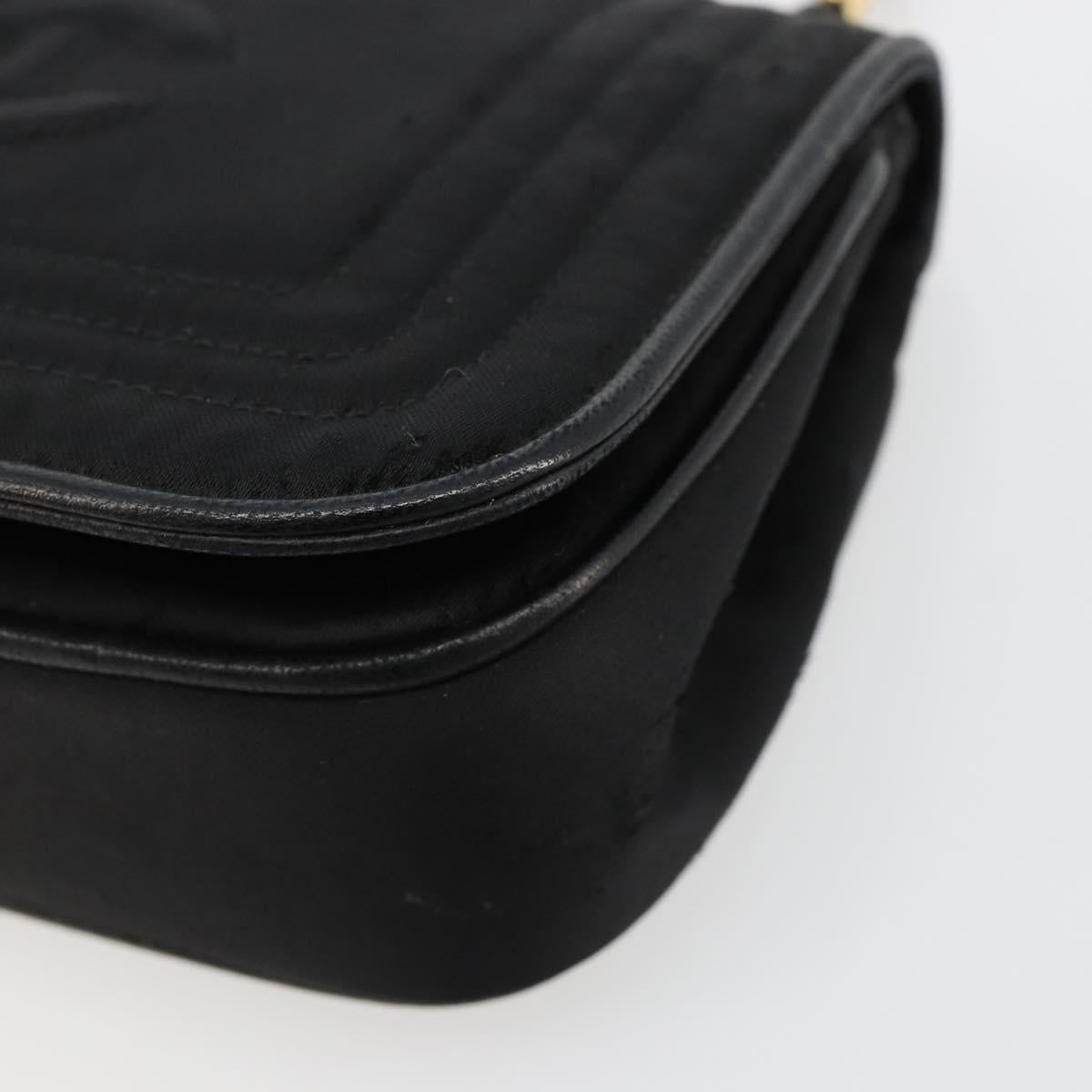 CHANEL Chain Shoulder Bag Nylon Black Gold CC Auth 184584A