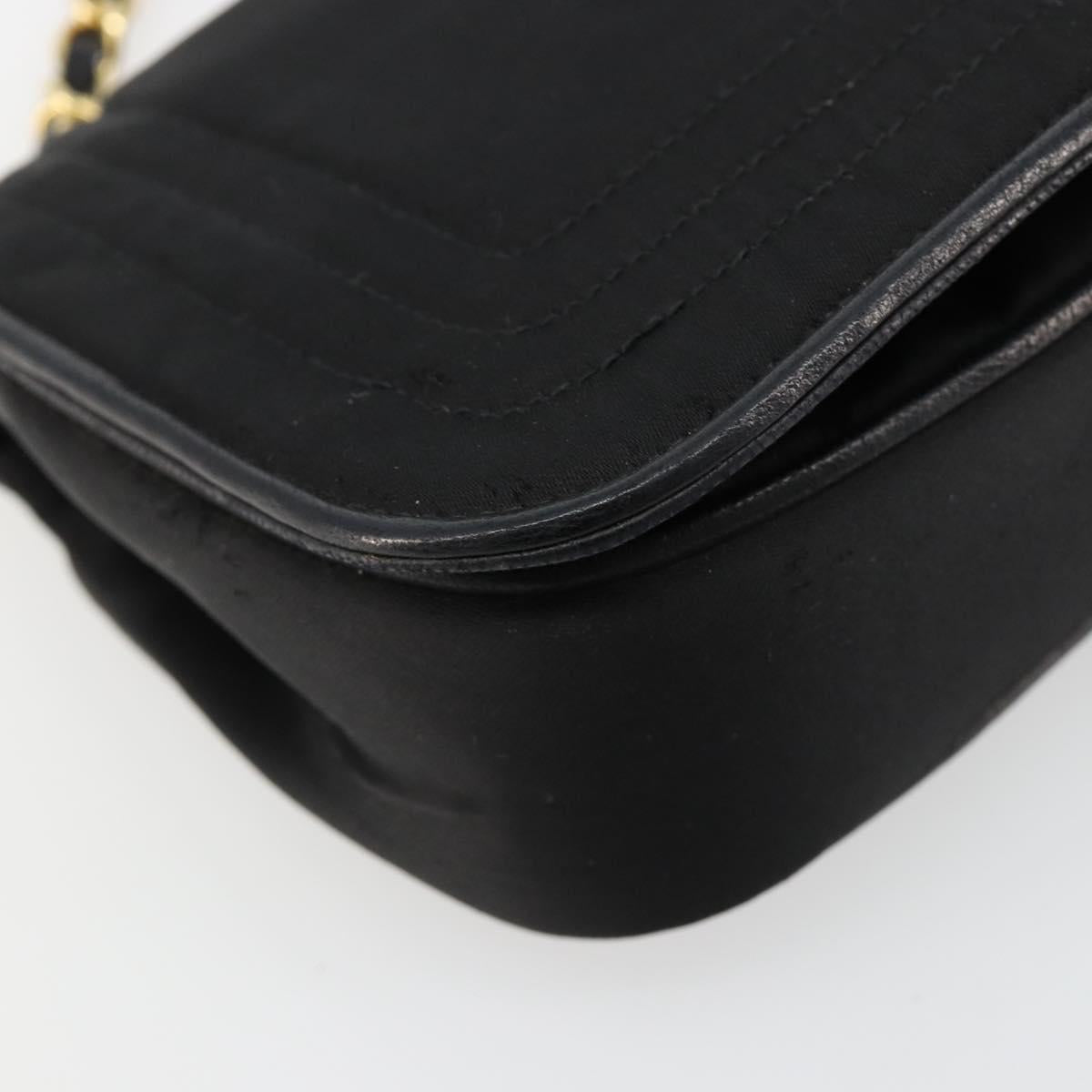 CHANEL Chain Shoulder Bag Nylon Black Gold CC Auth 184584A