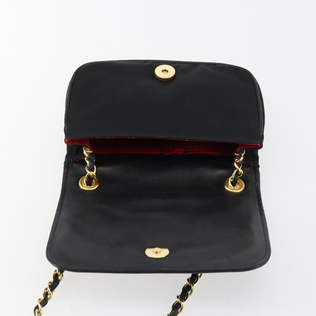 CHANEL Chain Shoulder Bag Nylon Black Gold CC Auth 184584A