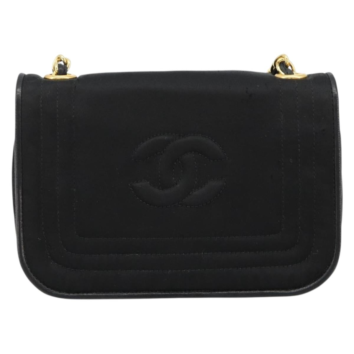 CHANEL Chain Shoulder Bag Nylon Black Gold CC Auth 184584A