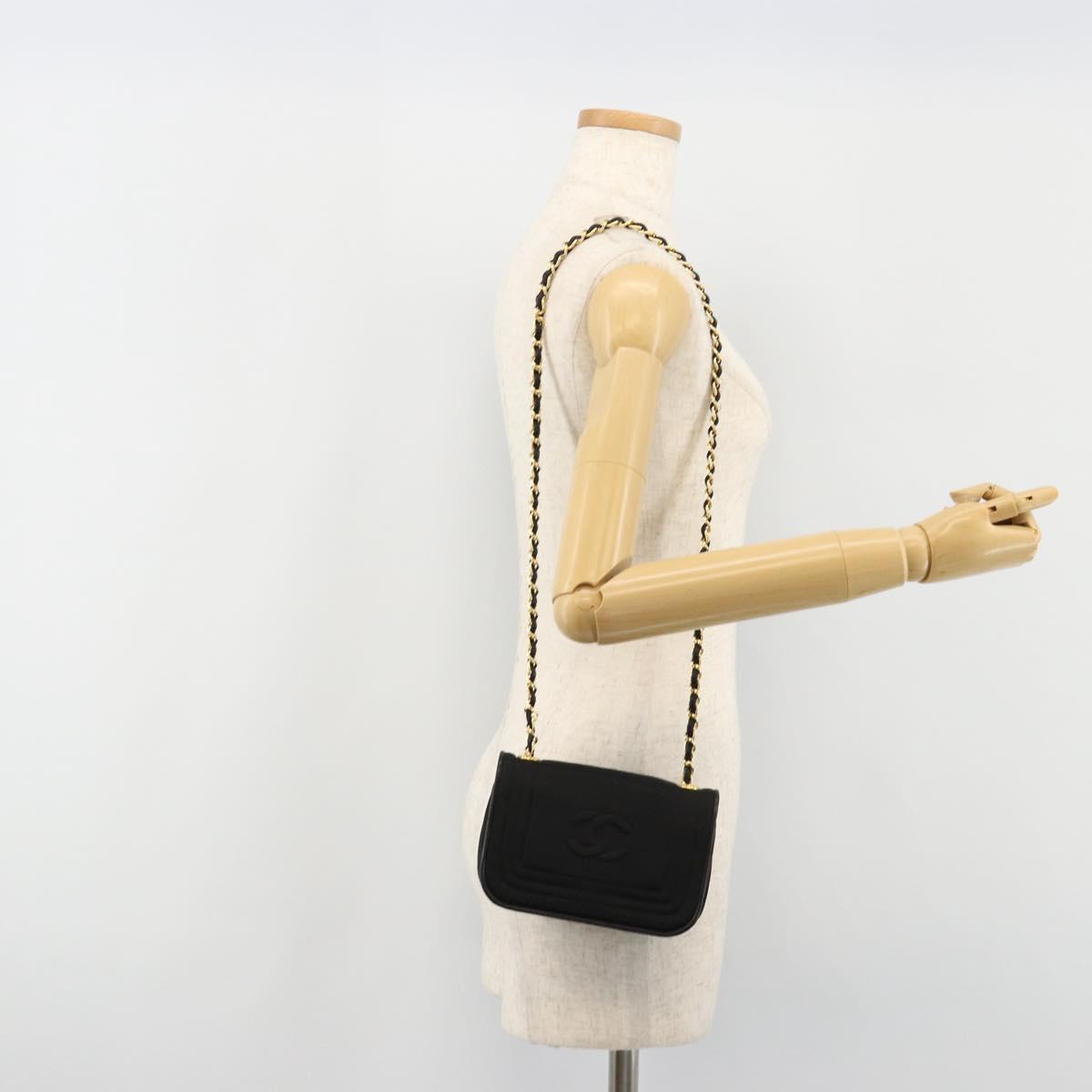 CHANEL Chain Shoulder Bag Nylon Black Gold CC Auth 184584A