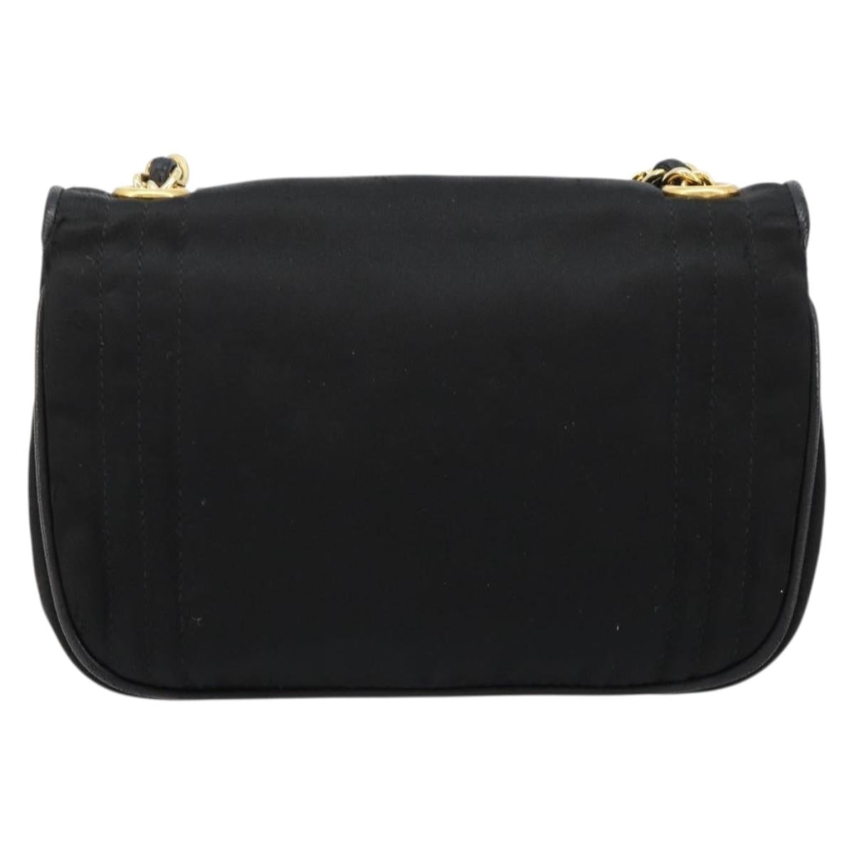 CHANEL Chain Shoulder Bag Nylon Black Gold CC Auth 184584A