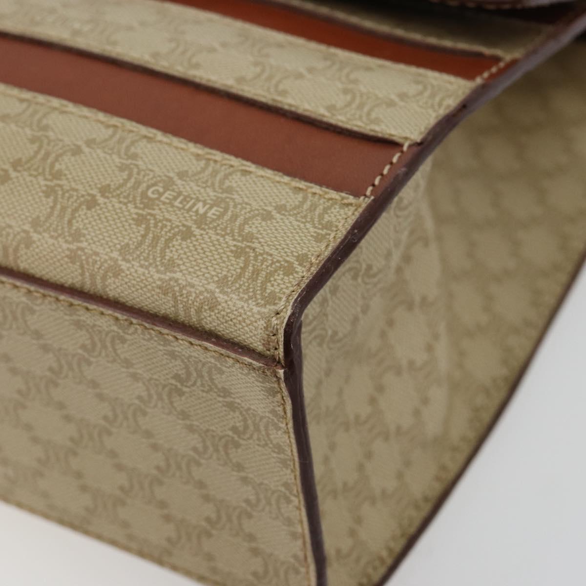 CELINE Macadam Canvas Hand Bag PVC Beige Gold Auth 184585