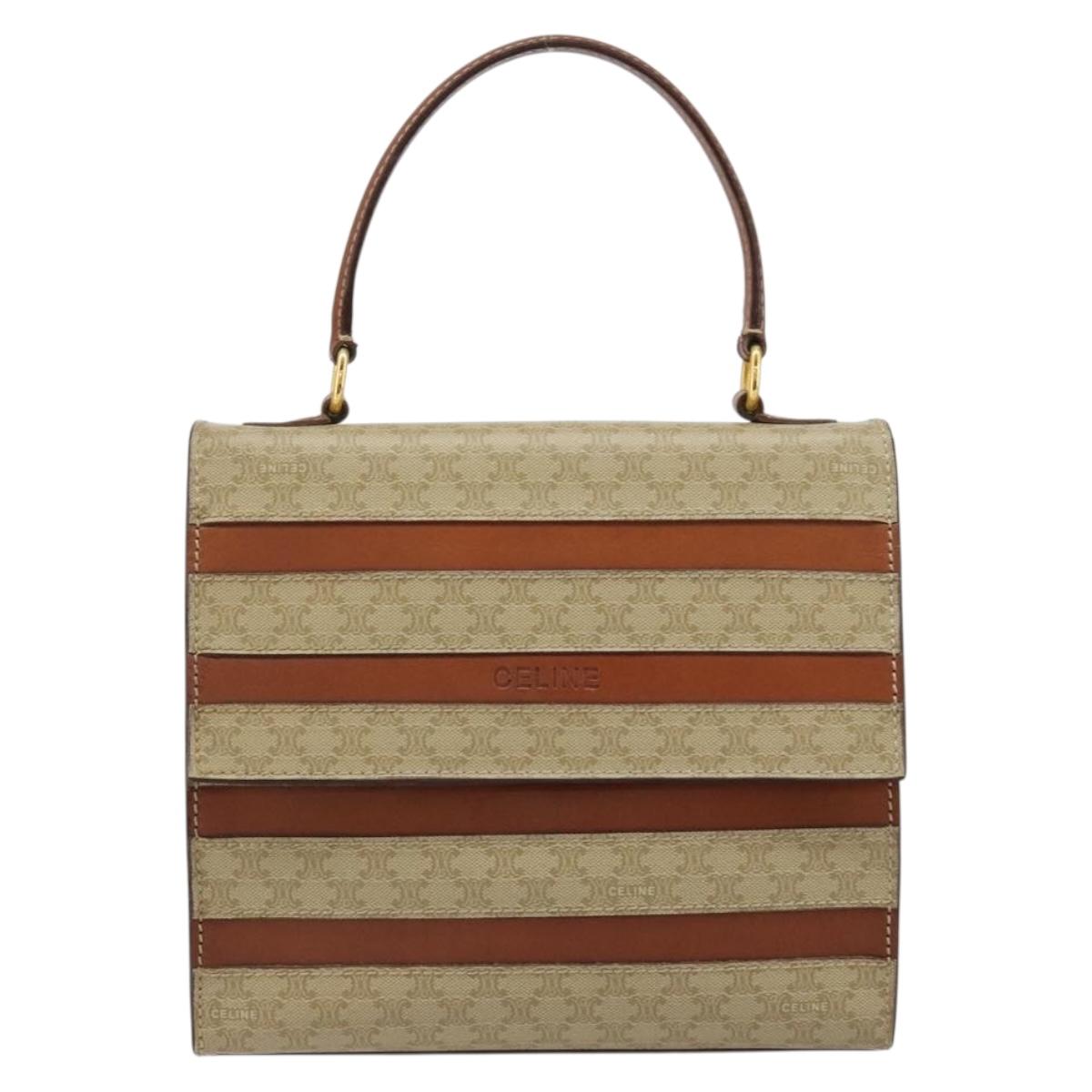 CELINE Macadam Canvas Hand Bag PVC Beige Gold Auth 184585