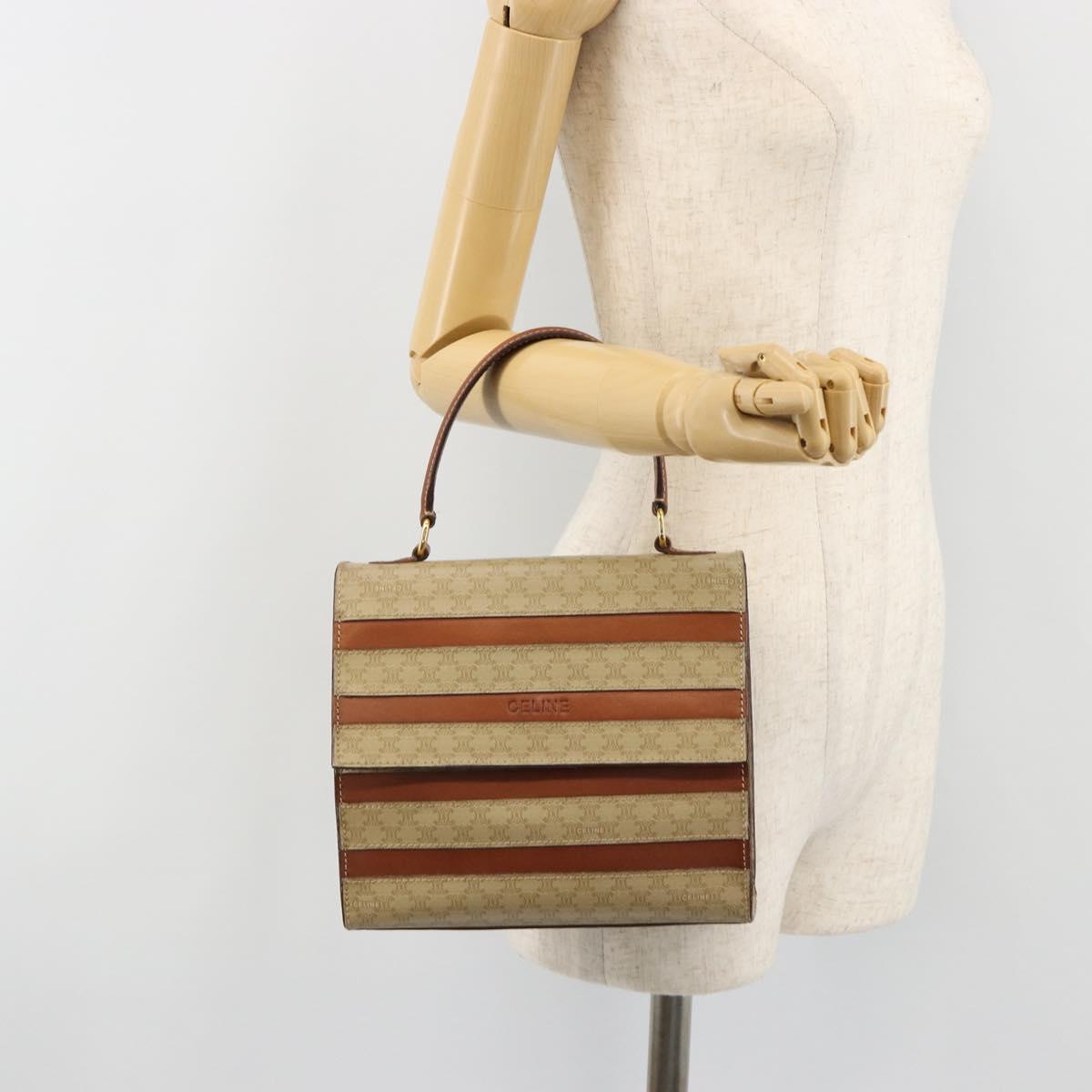 CELINE Macadam Canvas Hand Bag PVC Beige Gold Auth 184585