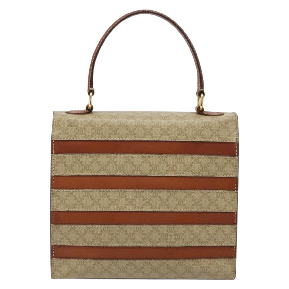 CELINE Macadam Canvas Hand Bag PVC Beige Gold Auth 184585