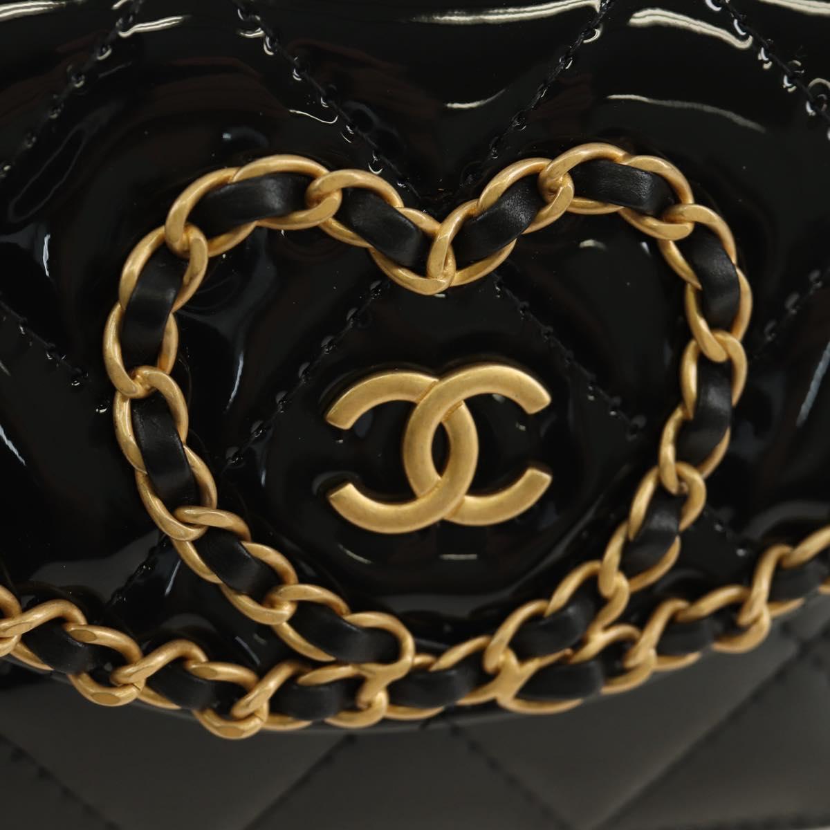 CHANEL Matelasse Chain Shoulder Bag Patent leather Black Gold CC Auth 184590SAM