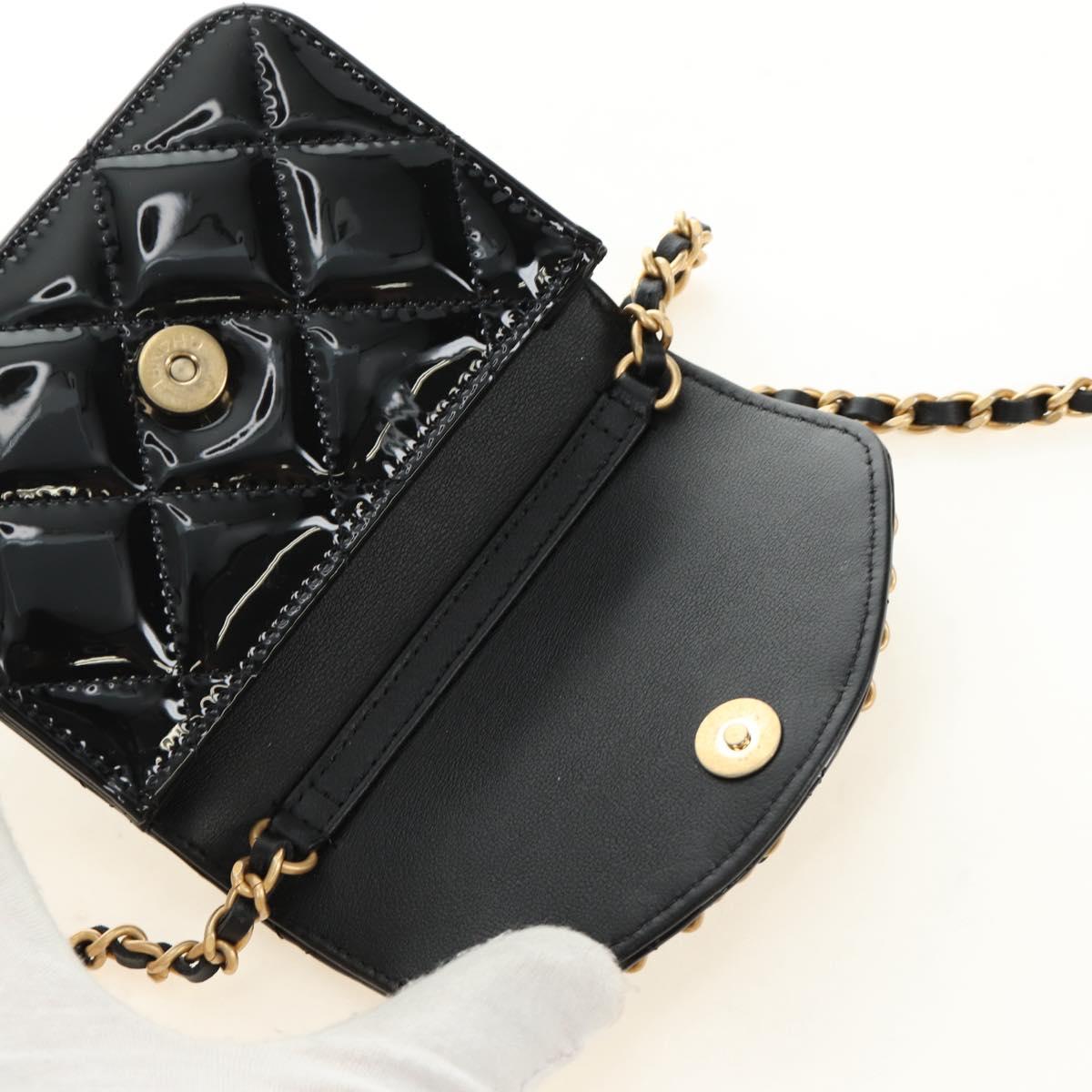 CHANEL Matelasse Chain Shoulder Bag Patent leather Black Gold CC Auth 184590SAM