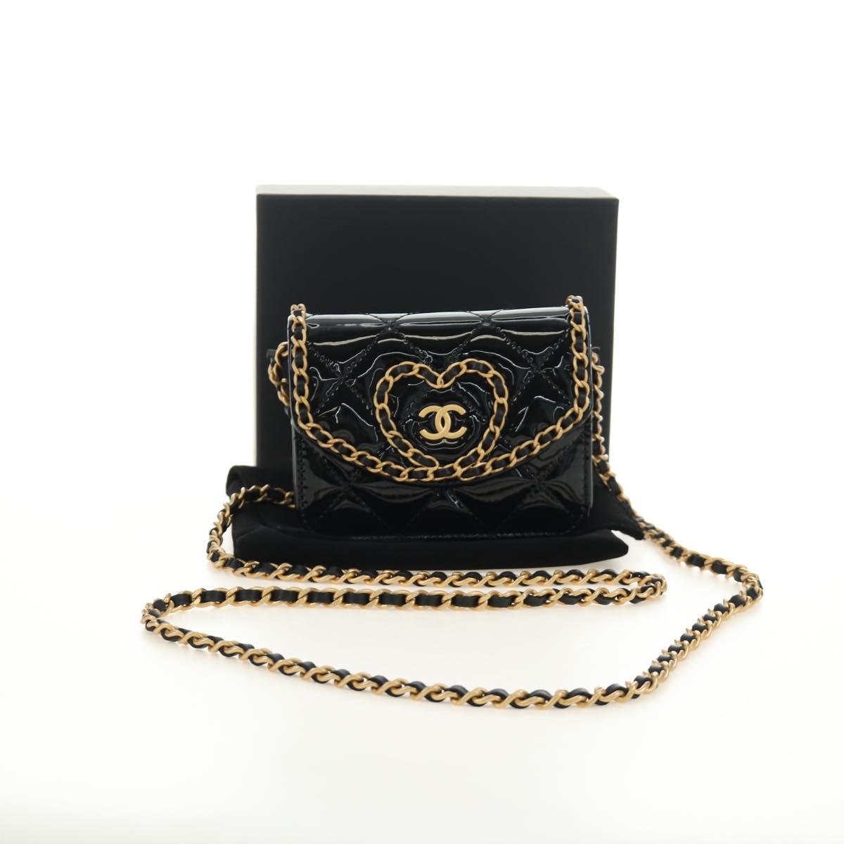 CHANEL Matelasse Chain Shoulder Bag Patent leather Black Gold CC Auth 184590SAM
