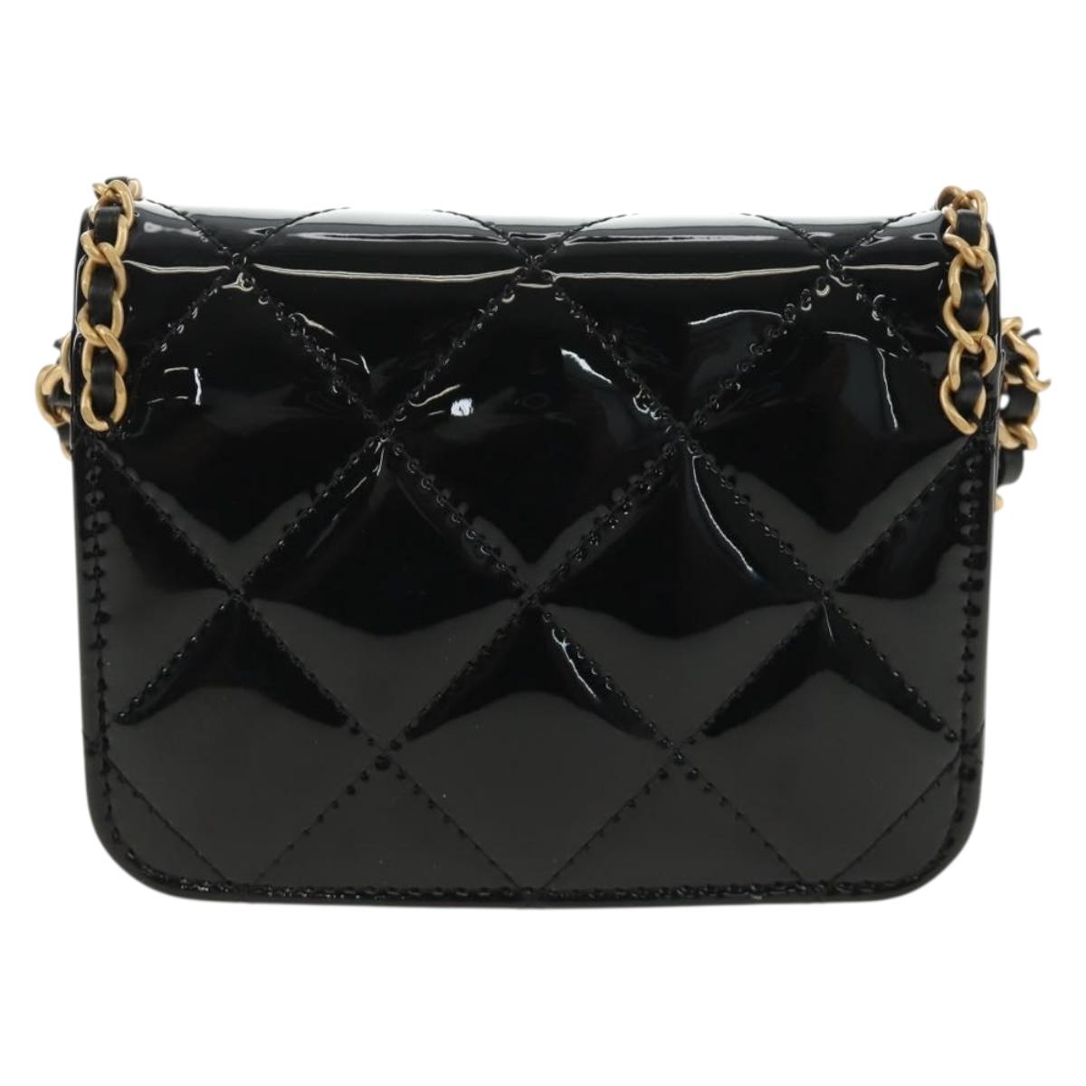 CHANEL Matelasse Chain Shoulder Bag Patent leather Black Gold CC Auth 184590SAM