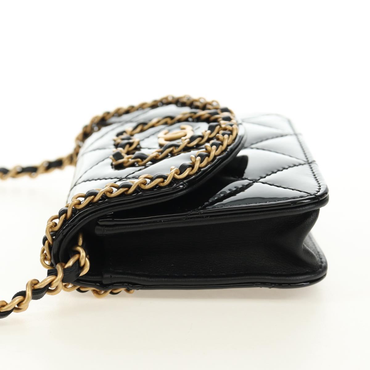 CHANEL Matelasse Chain Shoulder Bag Patent leather Black Gold CC Auth 184590SAM