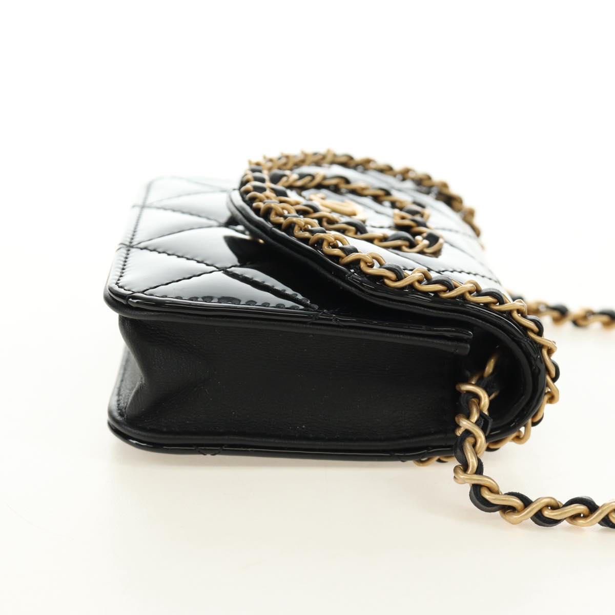 CHANEL Matelasse Chain Shoulder Bag Patent leather Black Gold CC Auth 184590SAM
