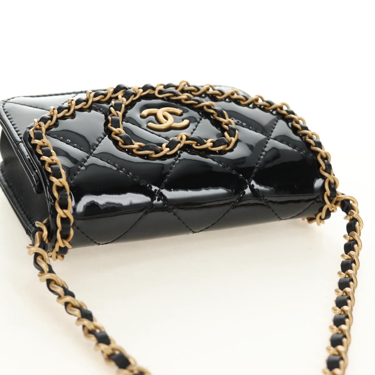 CHANEL Matelasse Chain Shoulder Bag Patent leather Black Gold CC Auth 184590SAM