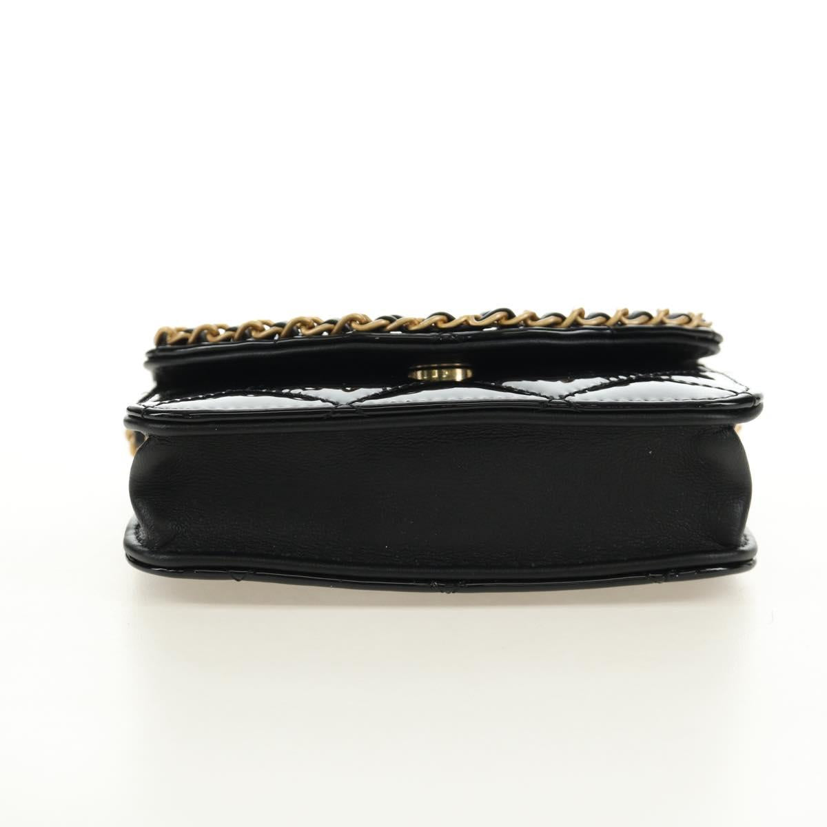 CHANEL Matelasse Chain Shoulder Bag Patent leather Black Gold CC Auth 184590SAM