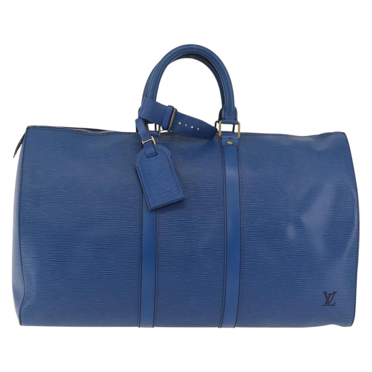 LOUIS VUITTON Epi Keepall 45 Boston Bag Blue M42975 LV Auth 184611
