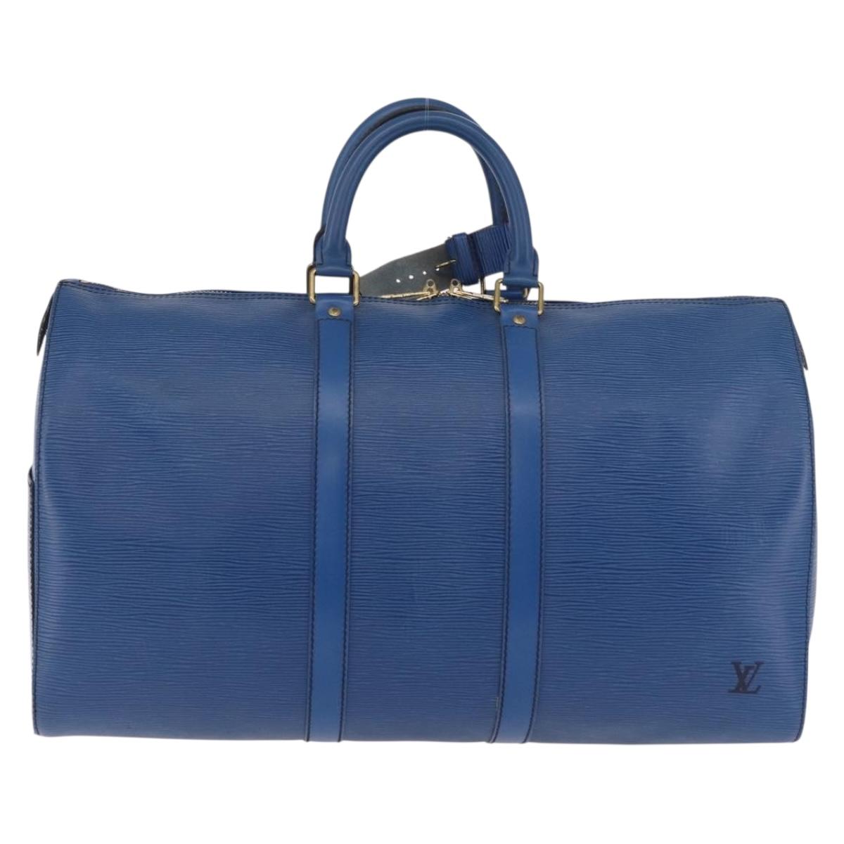 LOUIS VUITTON Epi Keepall 45 Boston Bag Blue M42975 LV Auth 184611