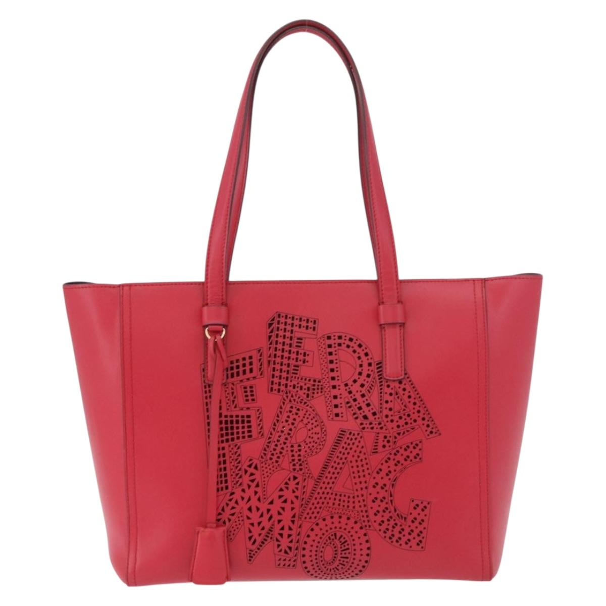 Salvatore Ferragamo Gancini Tote Bag Leather Pink Gold Auth 184616V