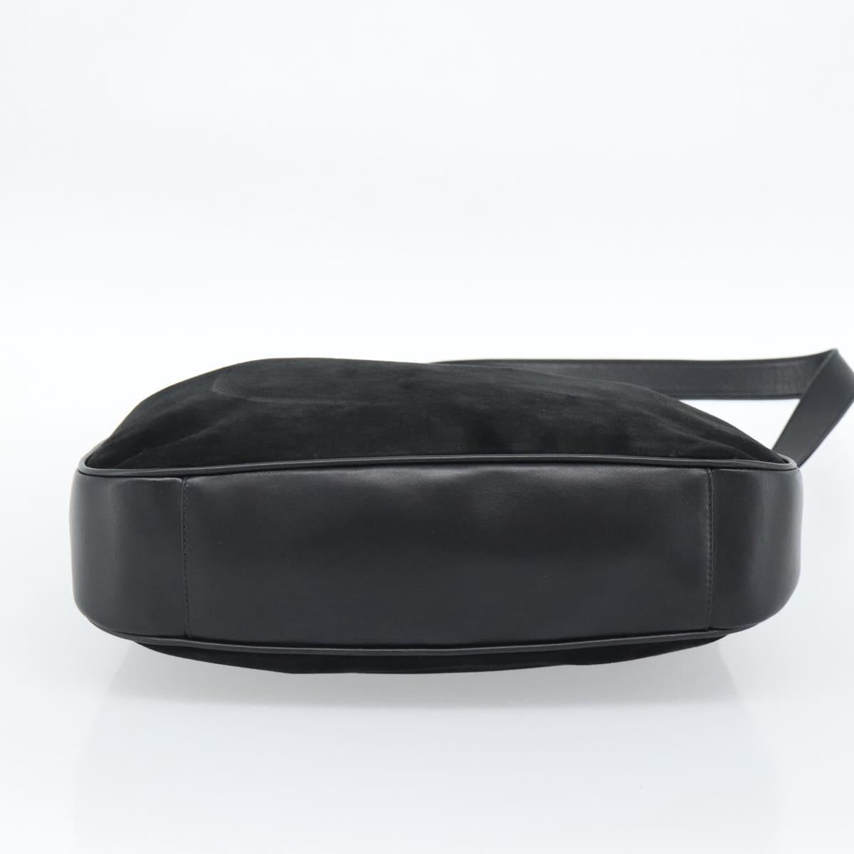 GUCCI Bamboo Shoulder Bag Suede 2way Black Gold 001 1577 2615 Auth 184617