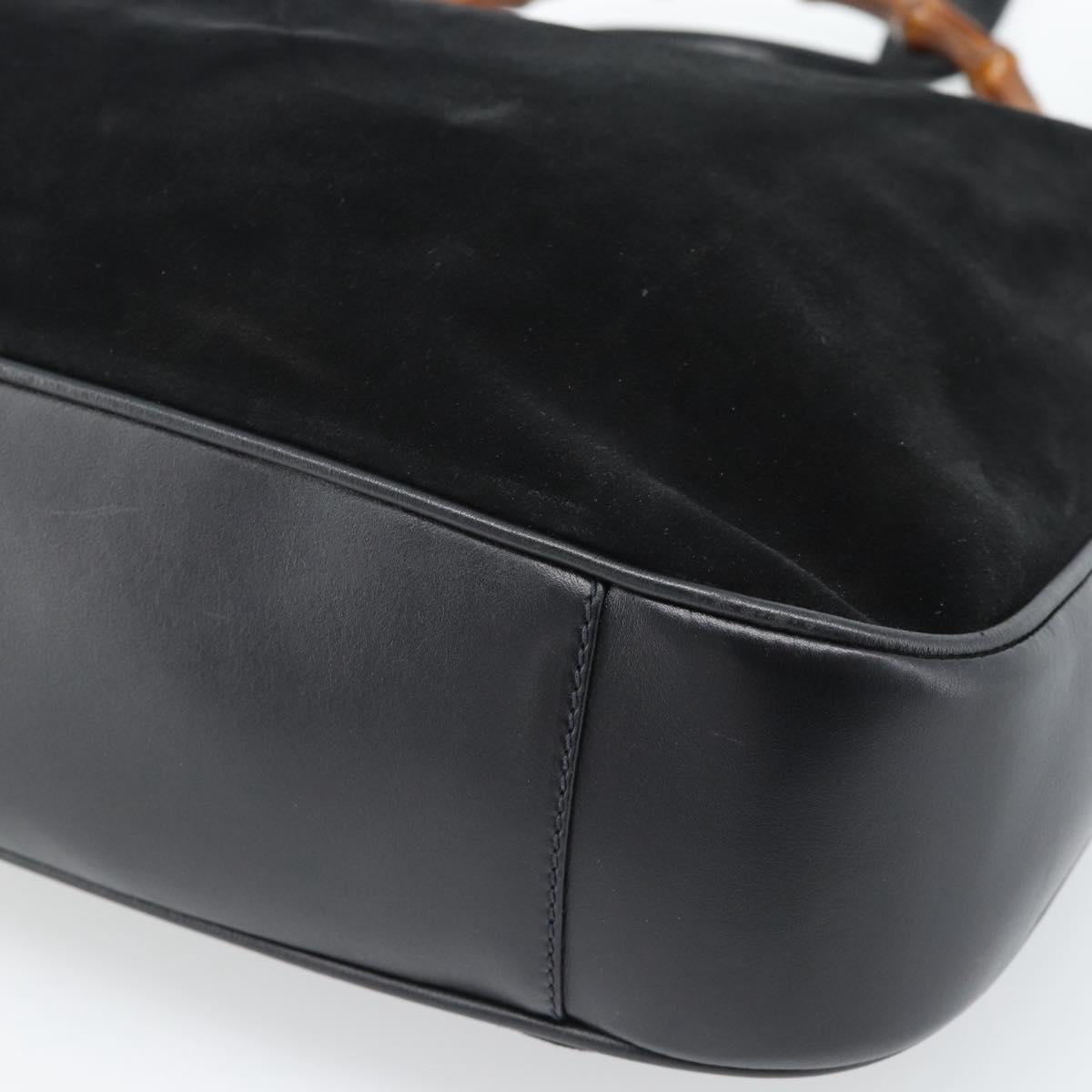GUCCI Bamboo Shoulder Bag Suede 2way Black Gold 001 1577 2615 Auth 184617