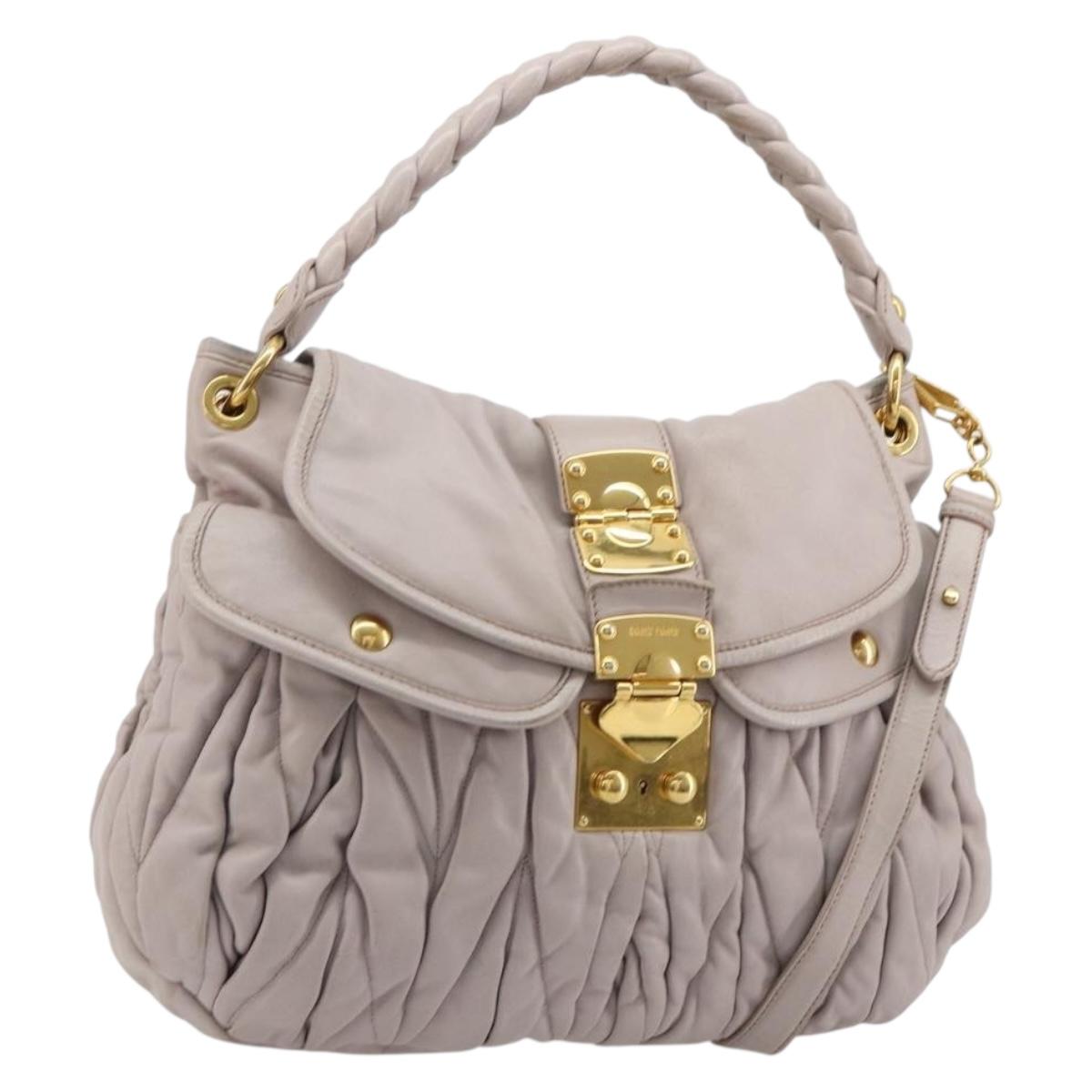 Miu Miu Matelasse Shoulder Bag Leather 2way Gold Purple gray Auth 184618A