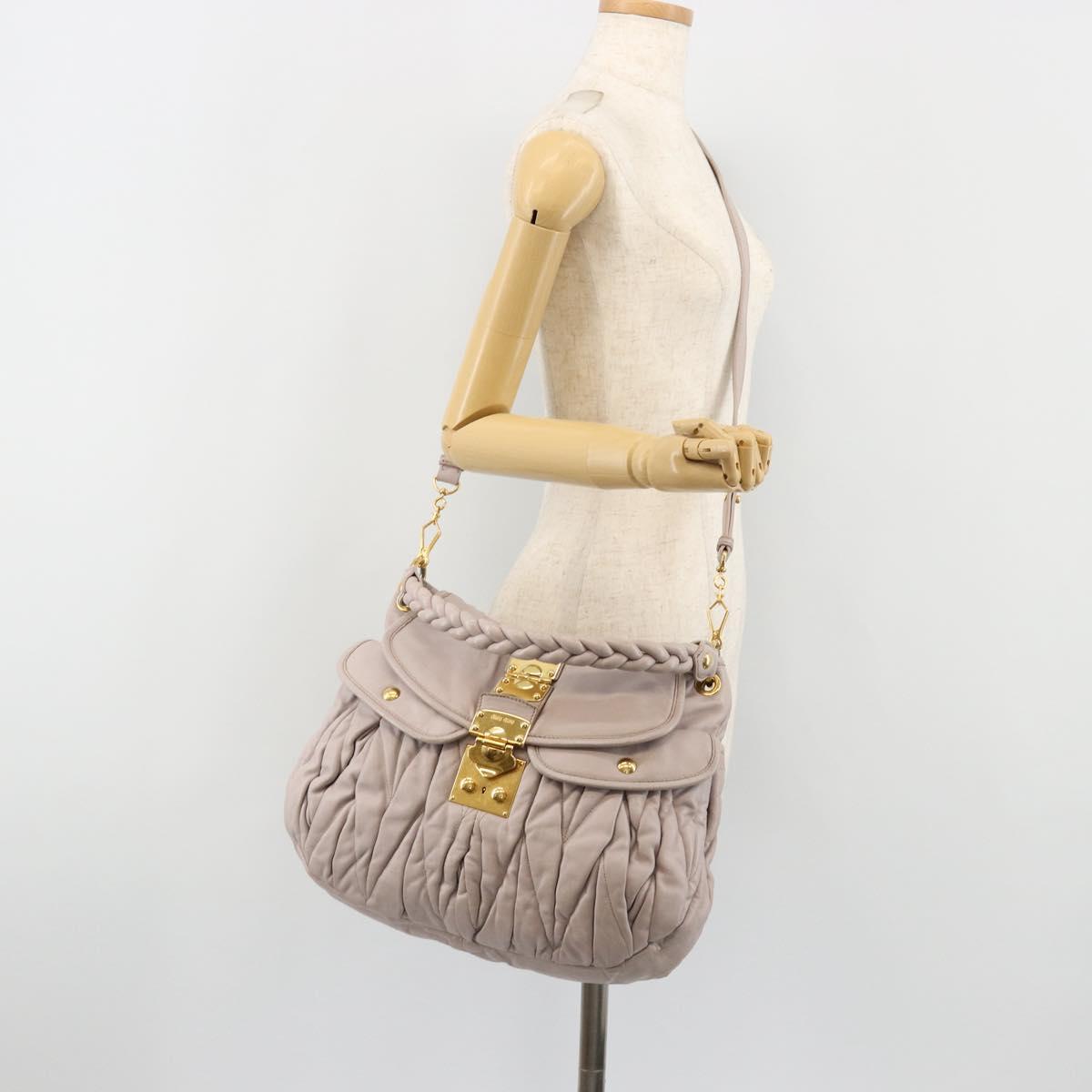 Miu Miu Matelasse Shoulder Bag Leather 2way Gold Purple gray Auth 184618A