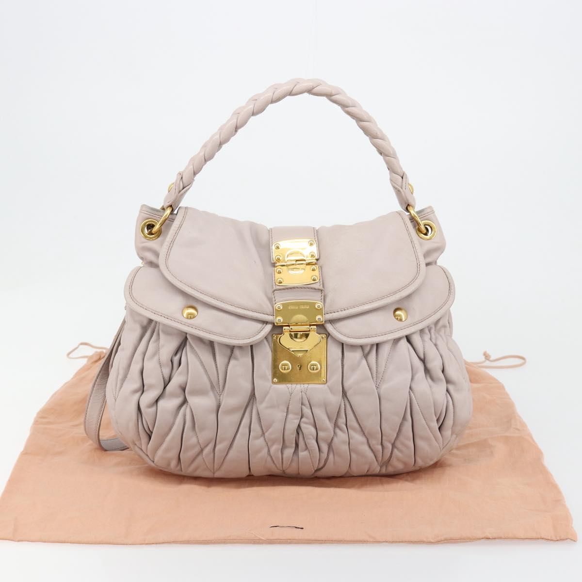 Miu Miu Matelasse Shoulder Bag Leather 2way Gold Purple gray Auth 184618A