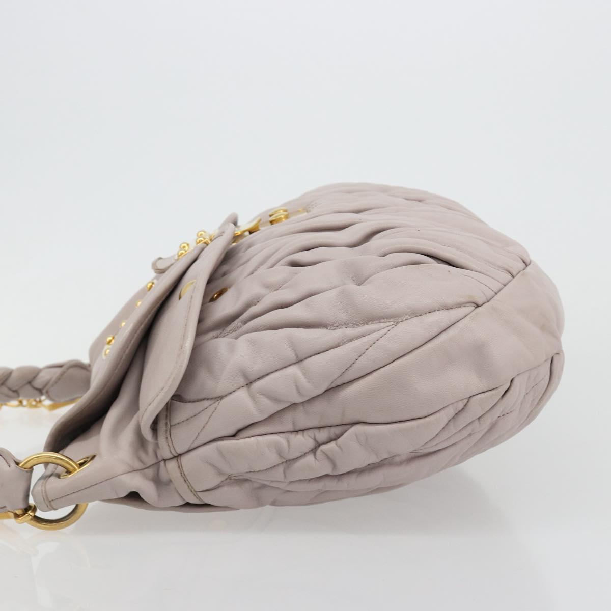 Miu Miu Matelasse Shoulder Bag Leather 2way Gold Purple gray Auth 184618A